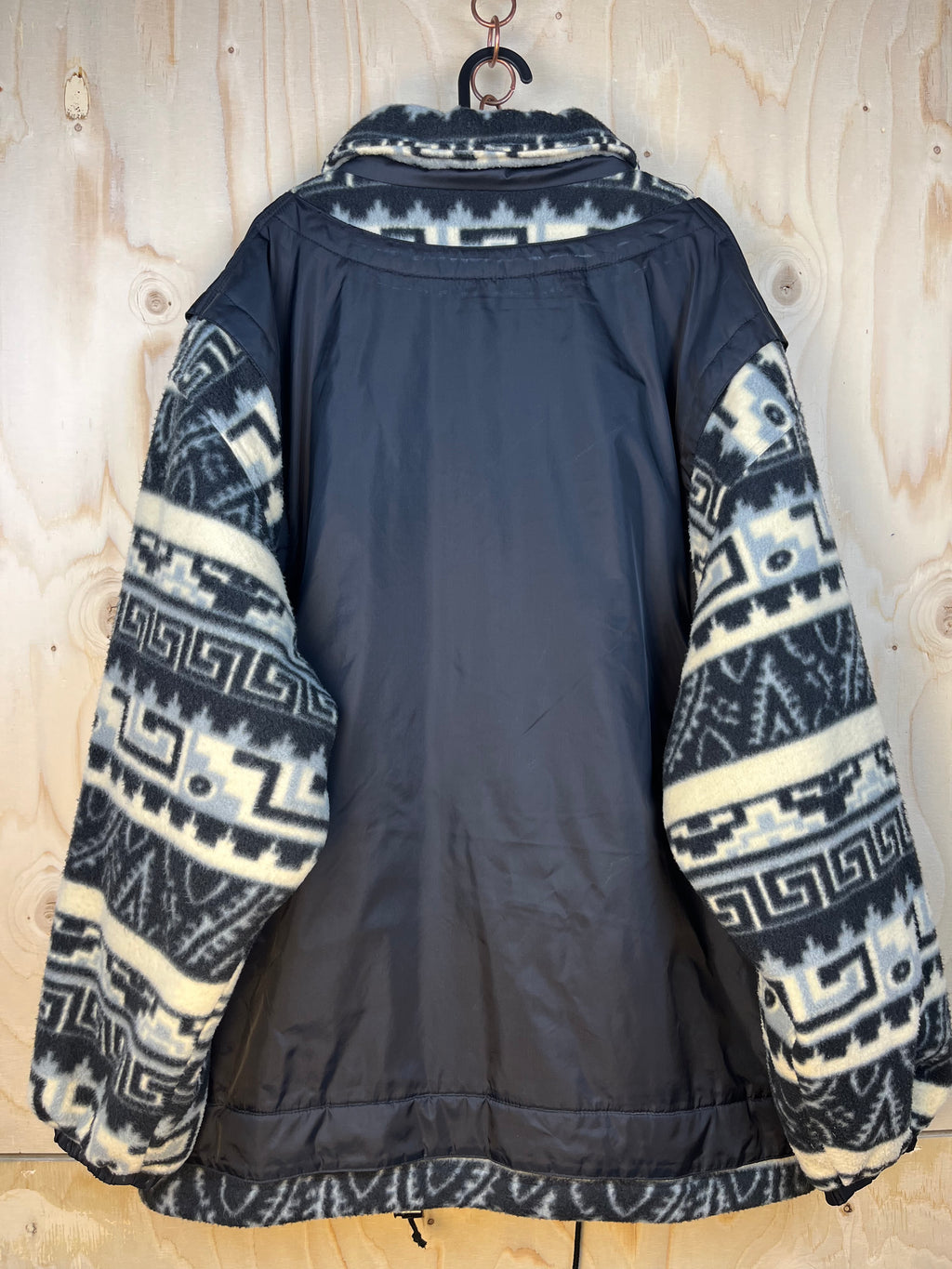Vintage Aztec Fleece & Quilted Jacket Black Oversize