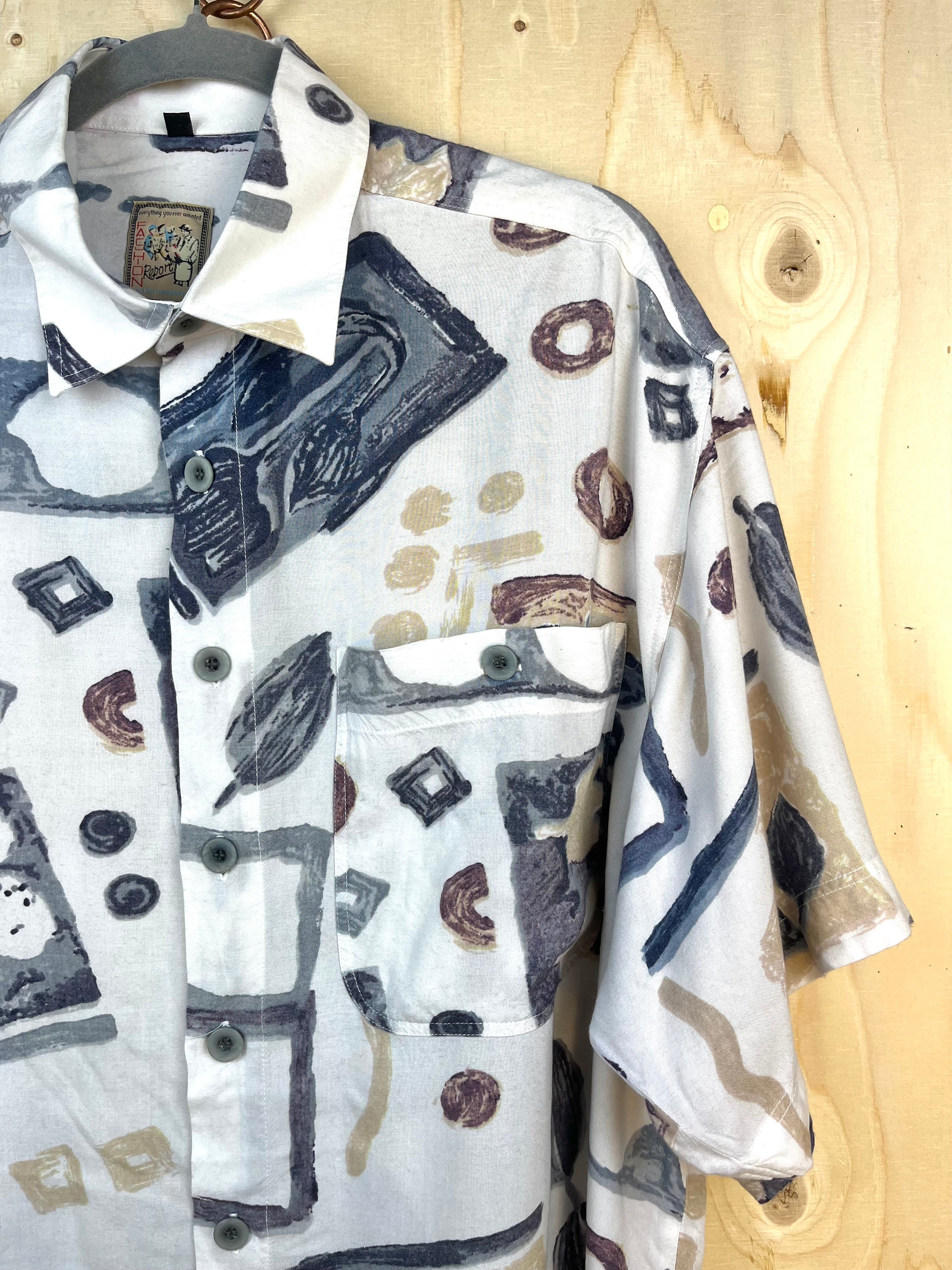 Vintage Abstract Pattern Shirt – Minimal Retro short sleeve