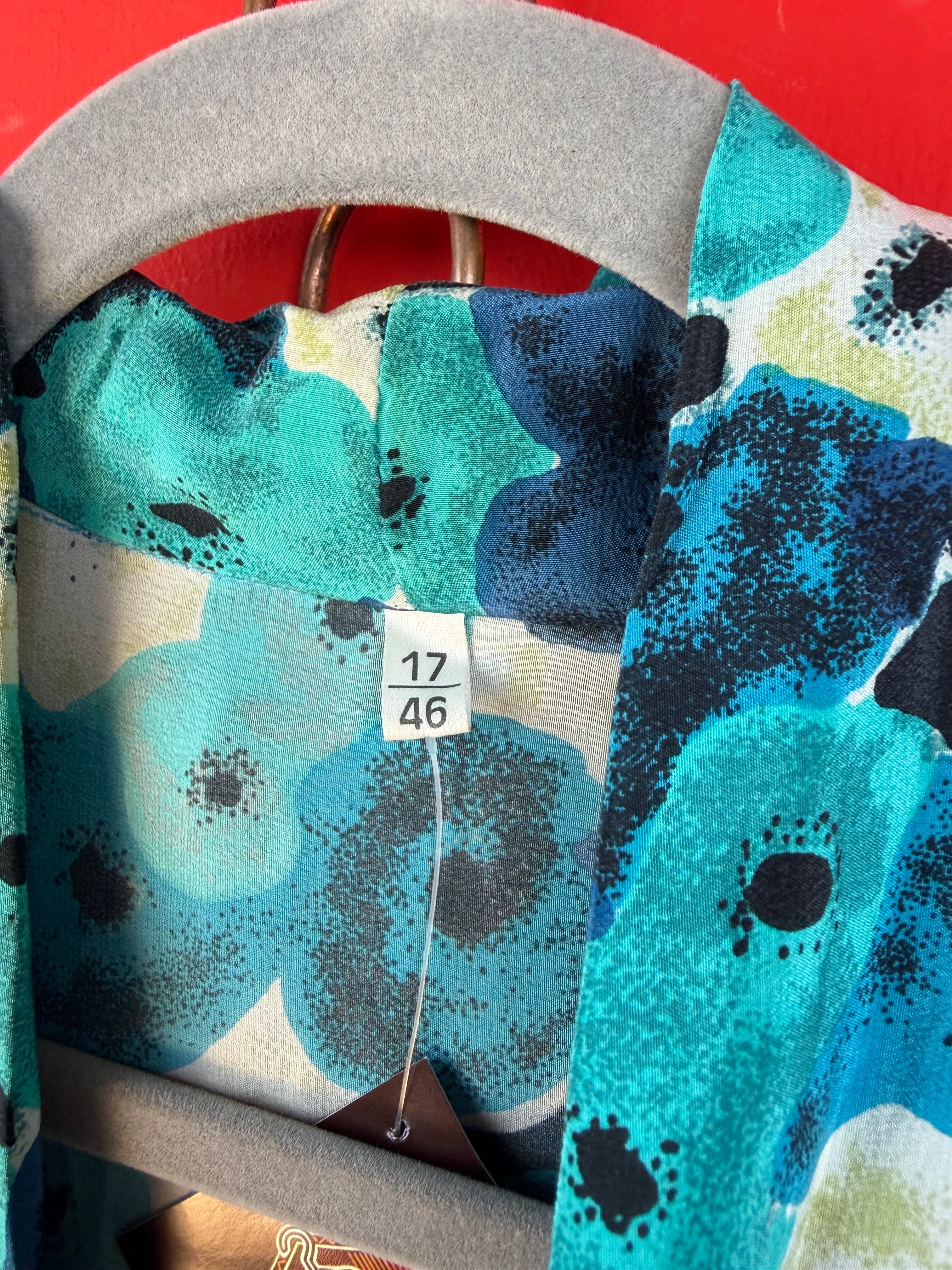Blusa Vintage 100% Seta Fantasia Blu e Turchese