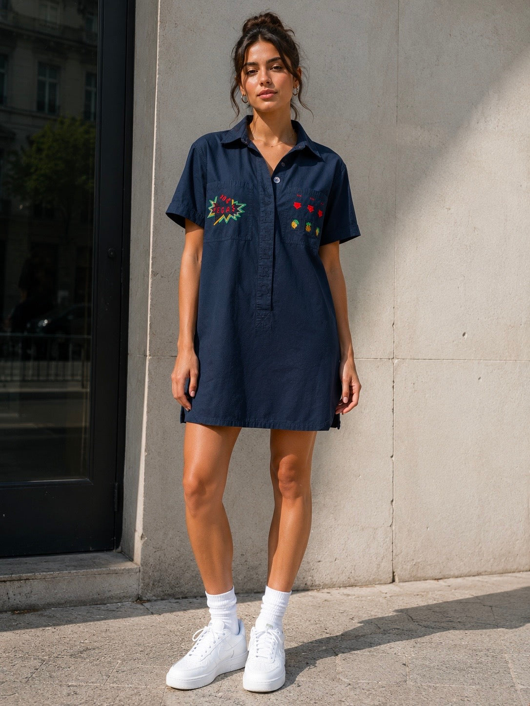 Abito Camicia Vintage Iceberg Ricamato Blu Navy