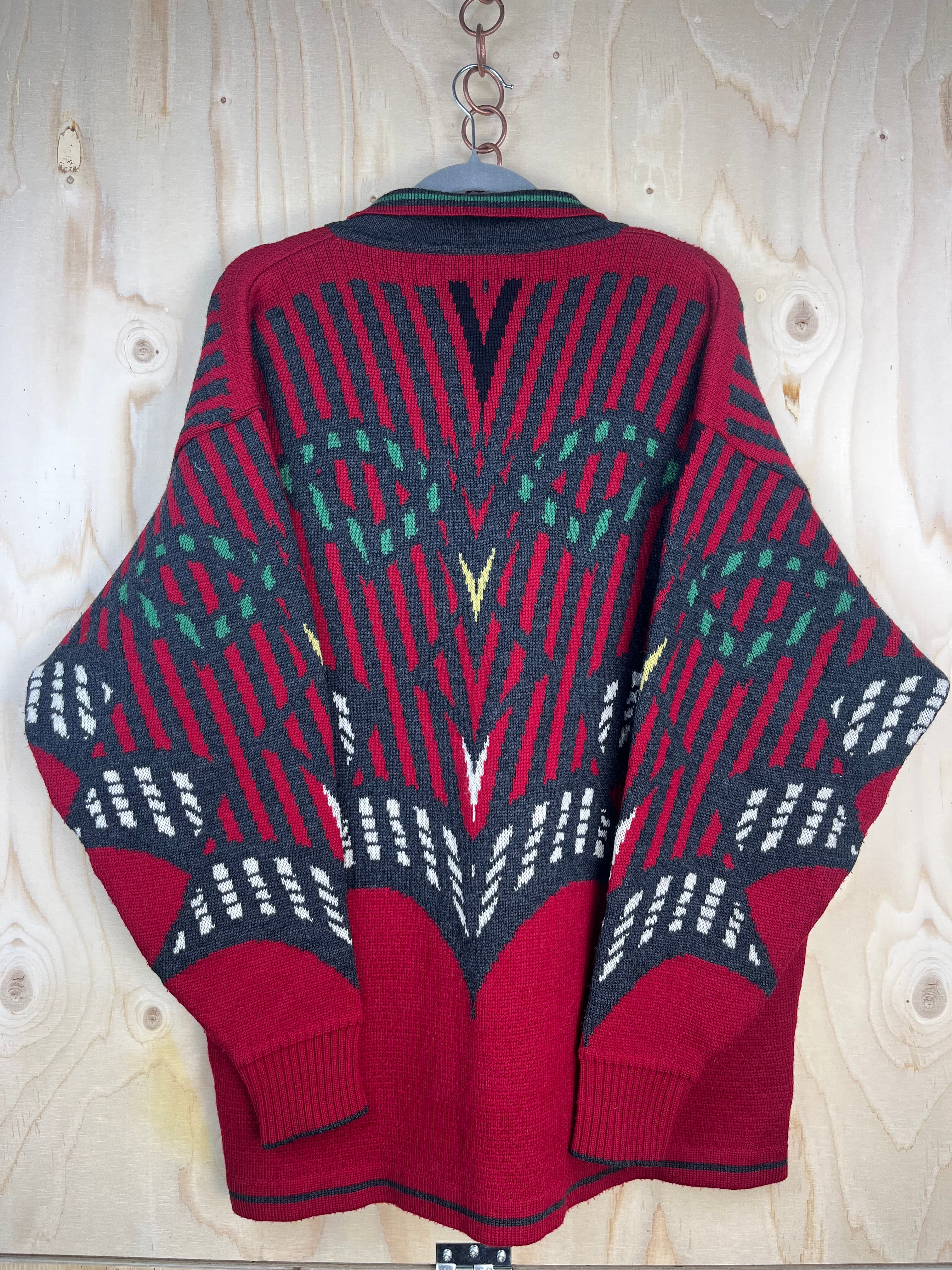 Vintage 90s Fila Half Zip Wool Sweater Made in Italy Geometric Pattern