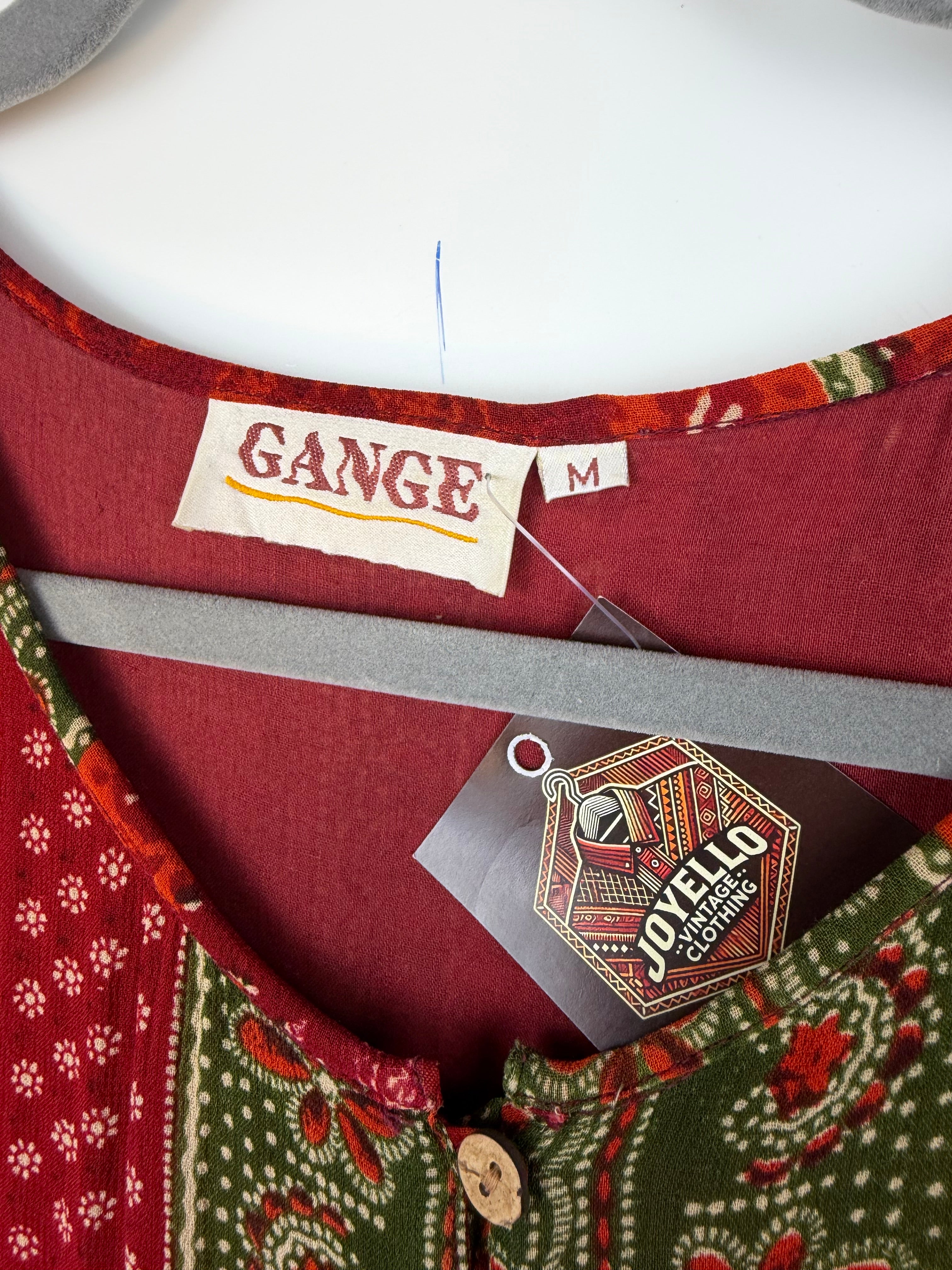 Abito vintage Gange midi patchwork boho anni ’90 – taglia M