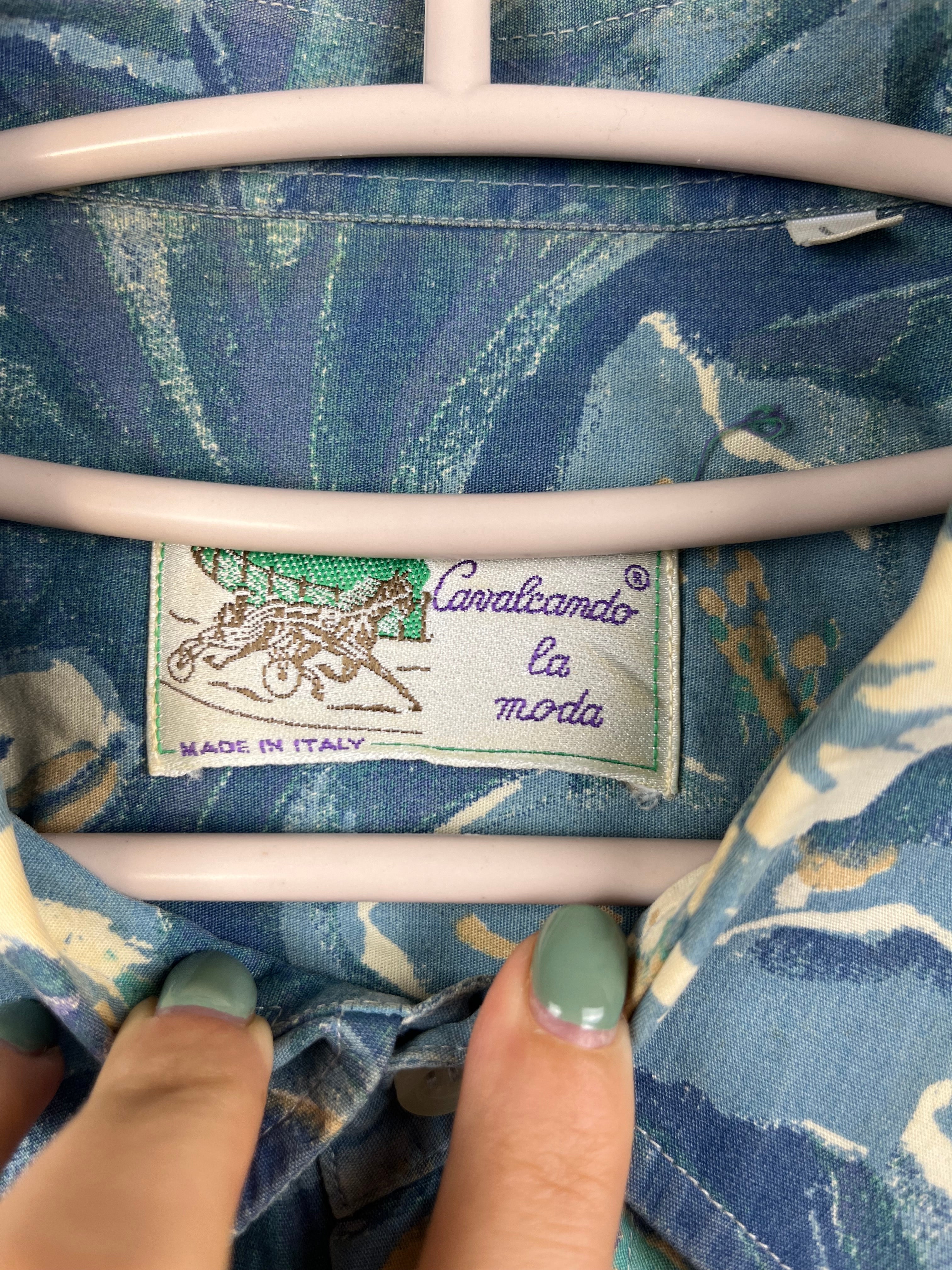 Vintage Blue Floral Cotton Shirt