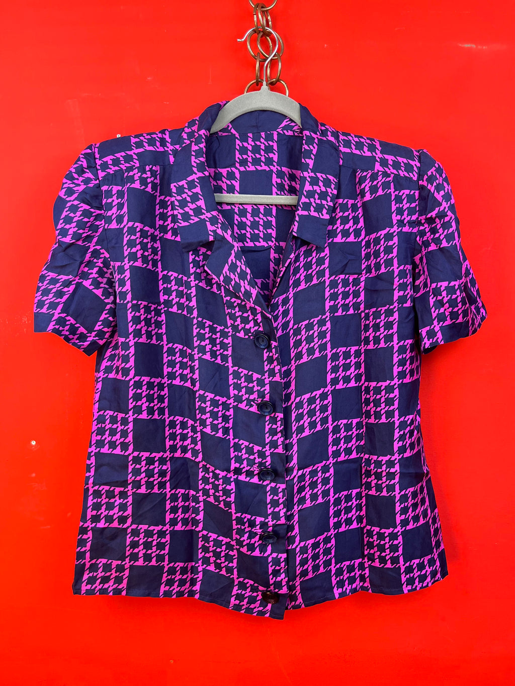 Vintage 80s 90s Purple Geometric Two Piece Skirt Set