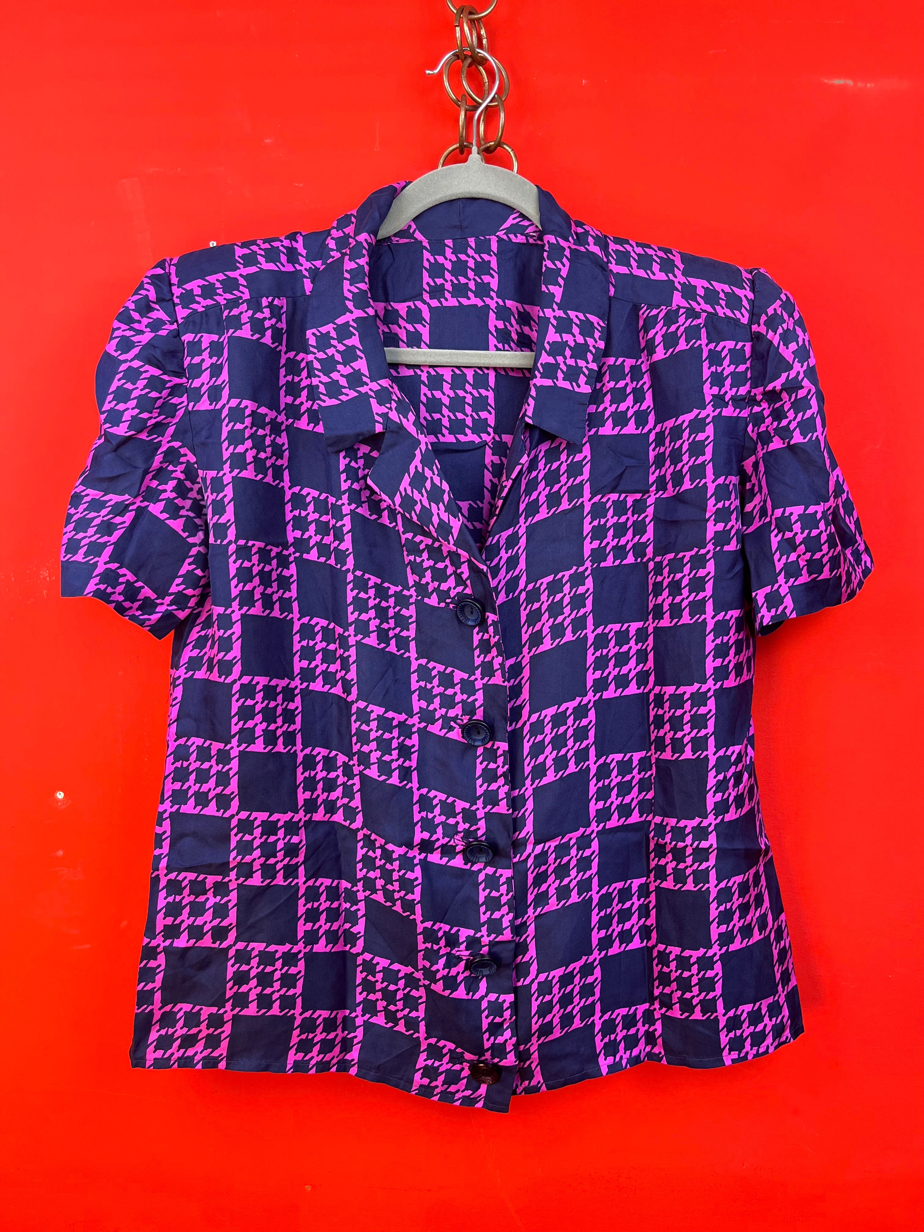Vintage 80s 90s Purple Geometric Two Piece Skirt Set