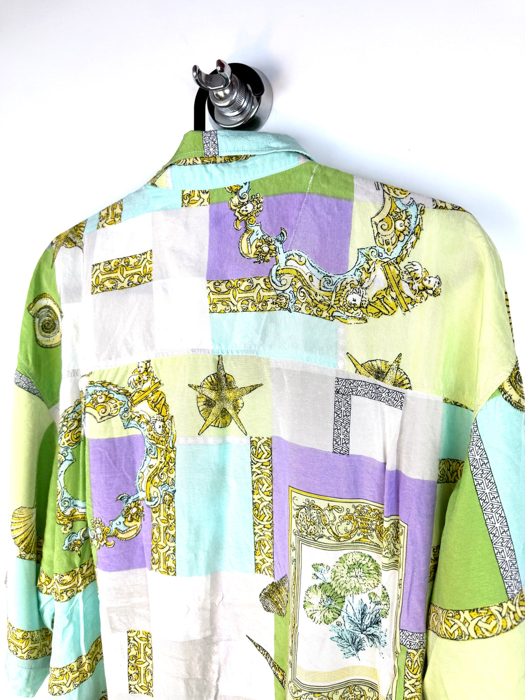 Camicia Vintage 90s in Viscosa Made in Italy Fantasia Marina Patchwork XL