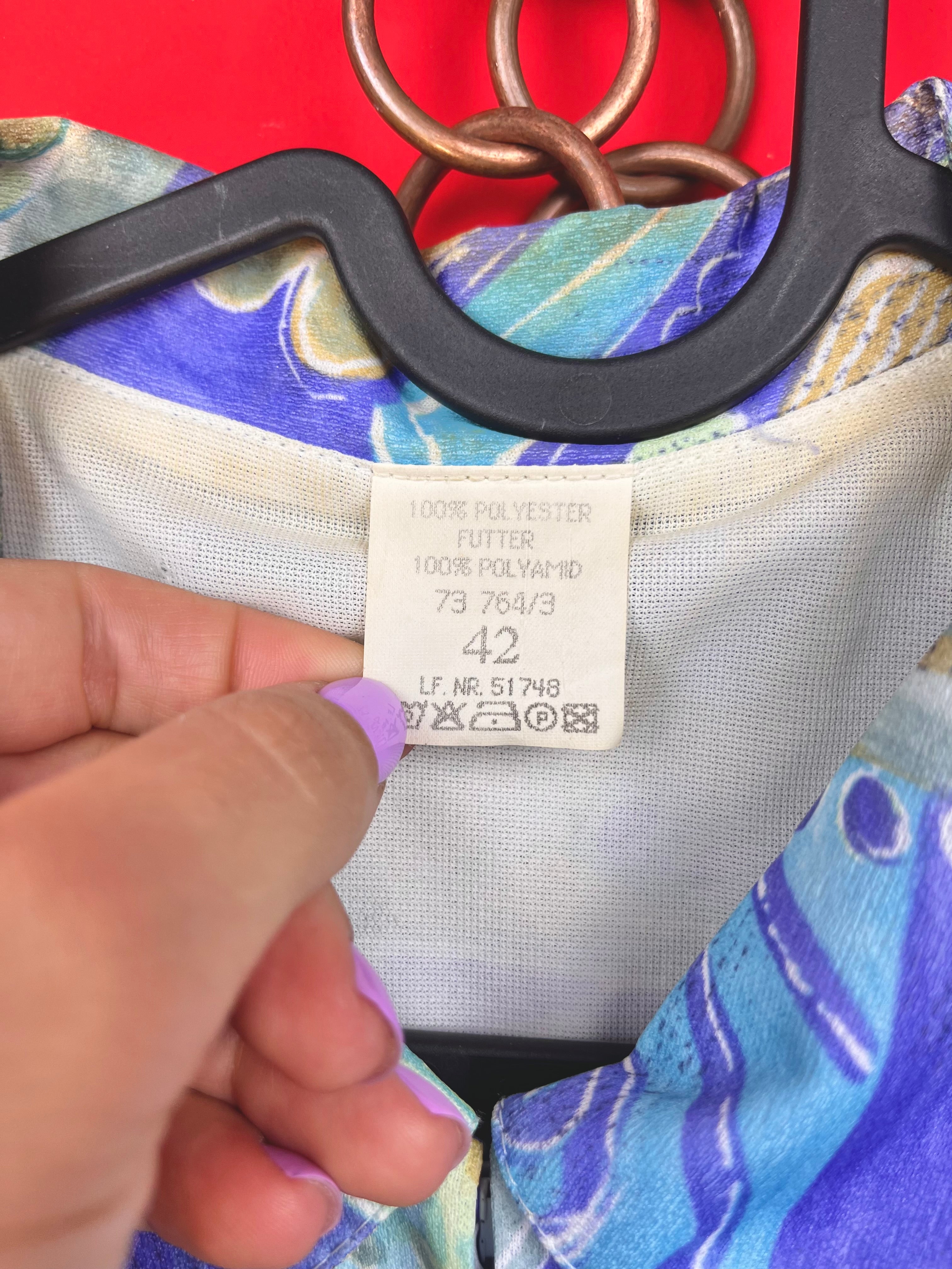 Abito vintage anni ’90 fantasia astratta lilla e azzurro