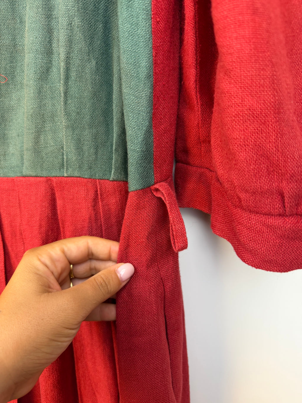 Vintage Austrian Linen Blend Dress by H. Moser – Red & Green Tirolean Maxi Dress