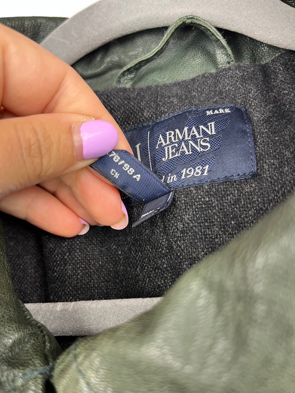 Armani Jeans Leather Jacket Green Y2K