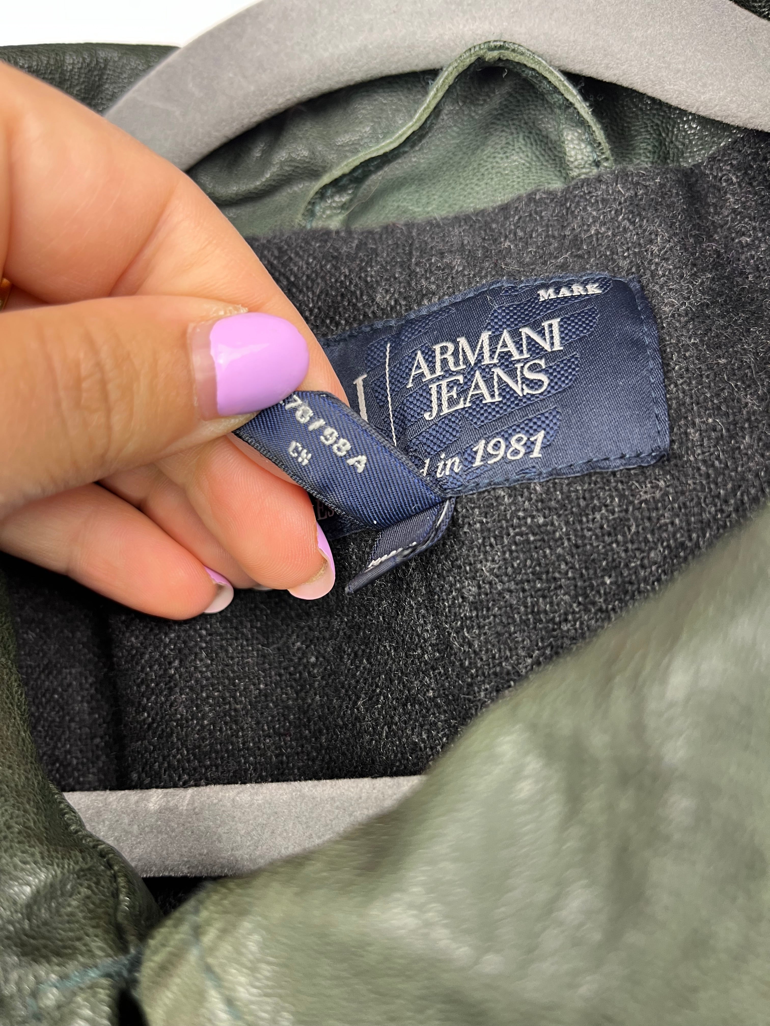Armani Jeans Leather Jacket Green Y2K