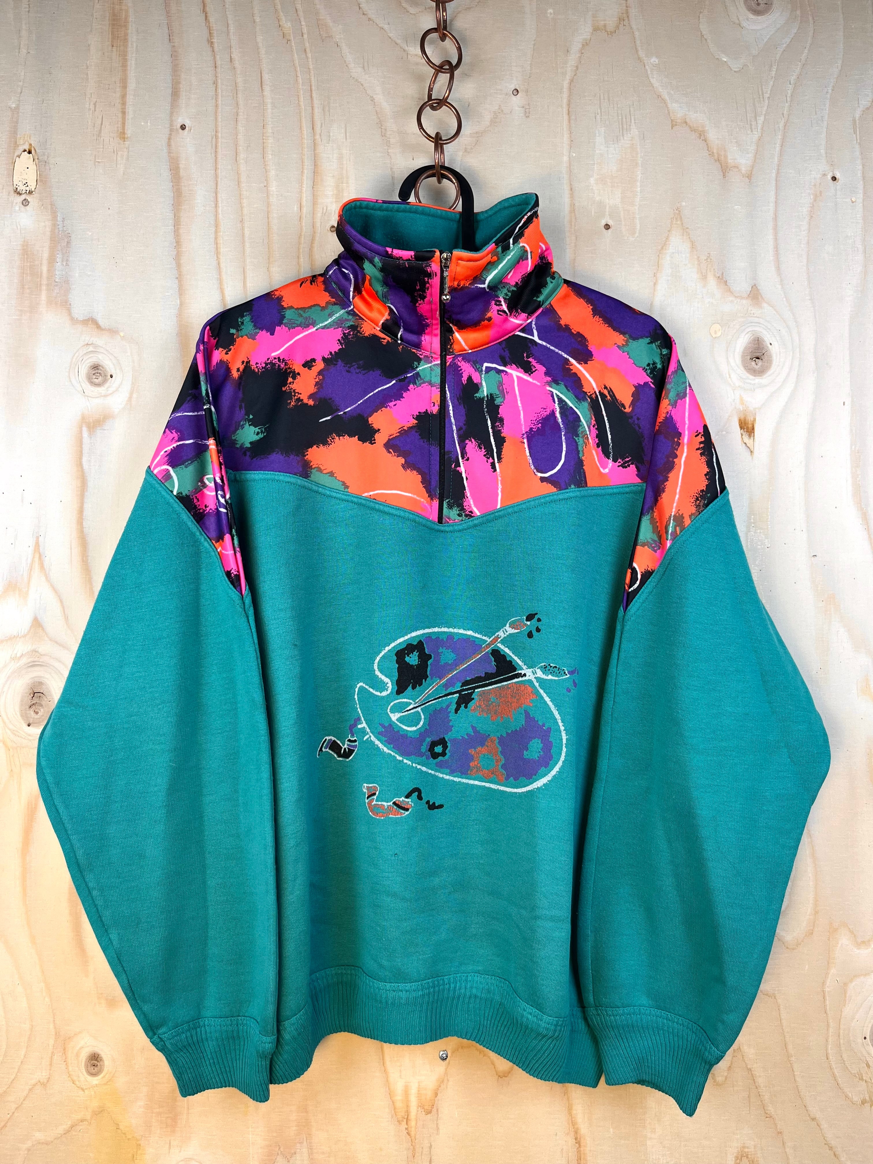 90s Vintage Abstract Color Block Half Zip Sweatshirt
