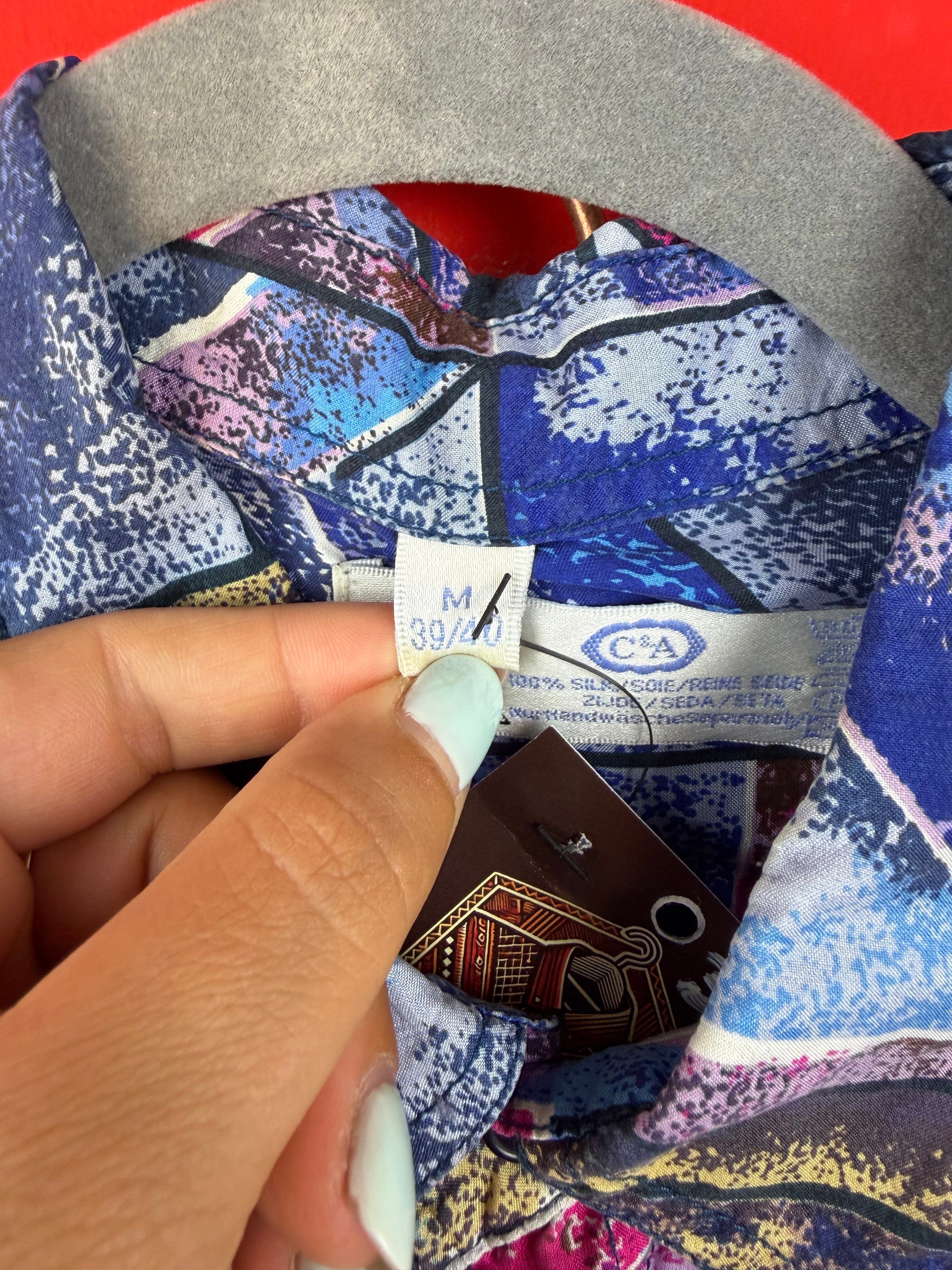 Camicia Vintage in Pura Seta 100% Fantasia Geometrica Anni ’90