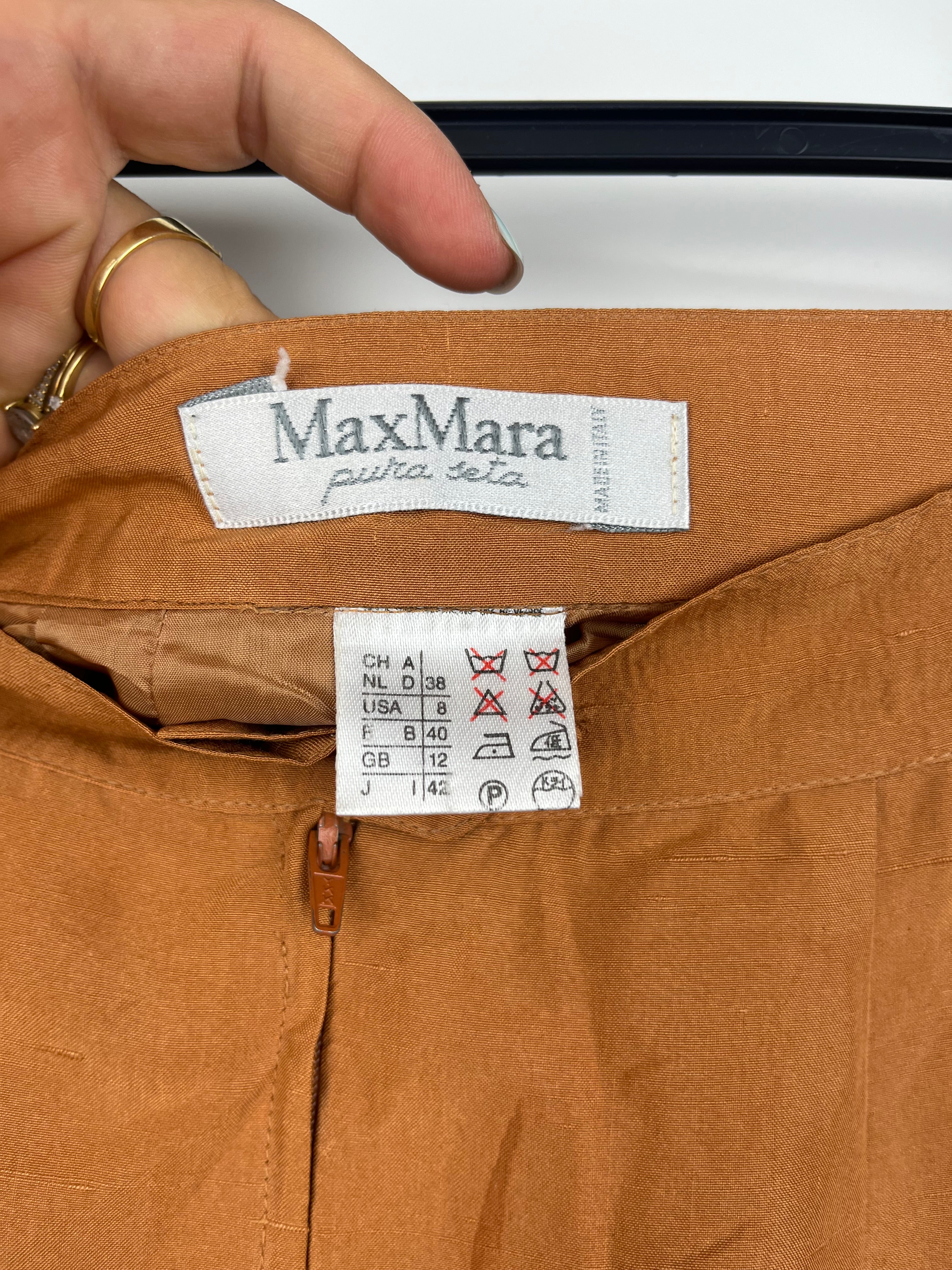 Gonna Vintage Max Mara in Pura Seta Color Cammello