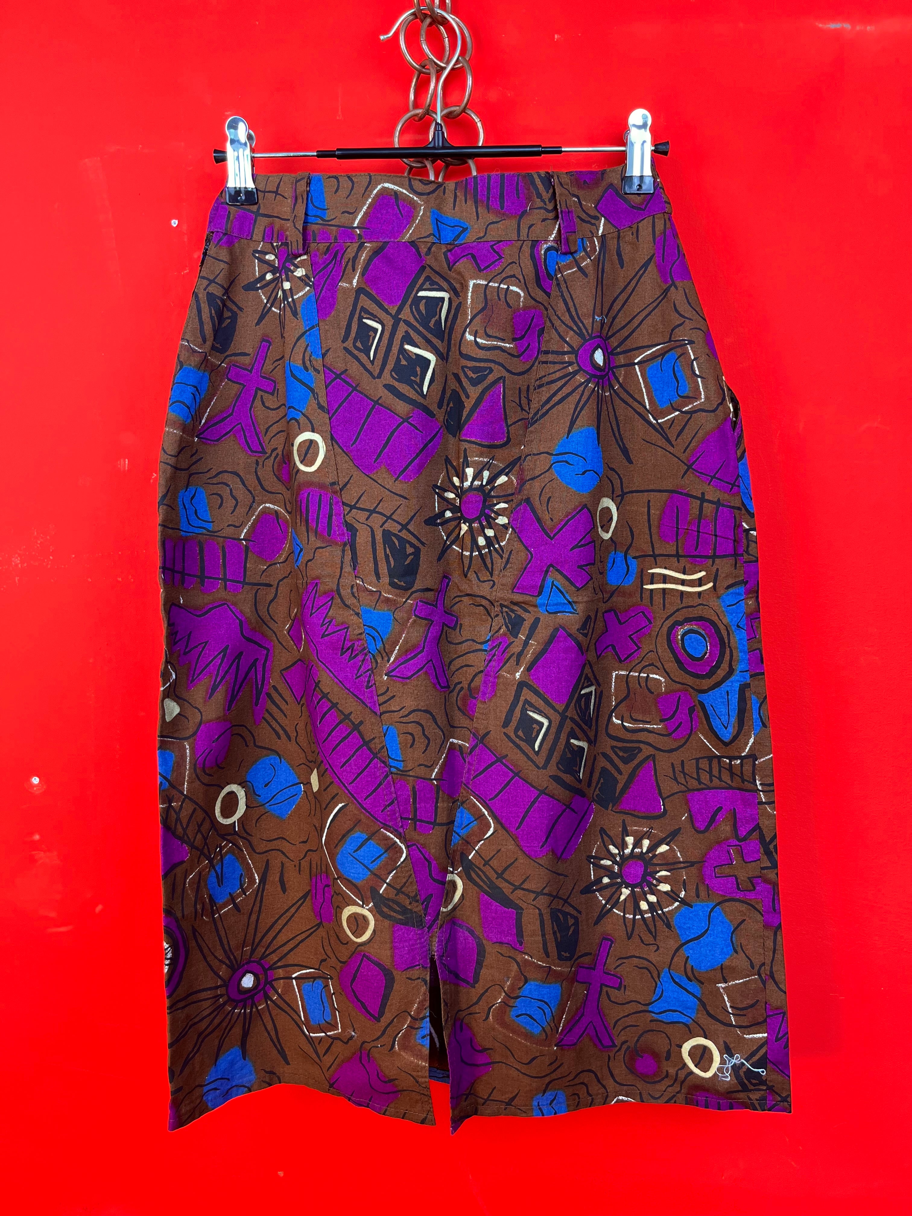 Vintage Graffio Abstract Midi Skirt – Made in Italy