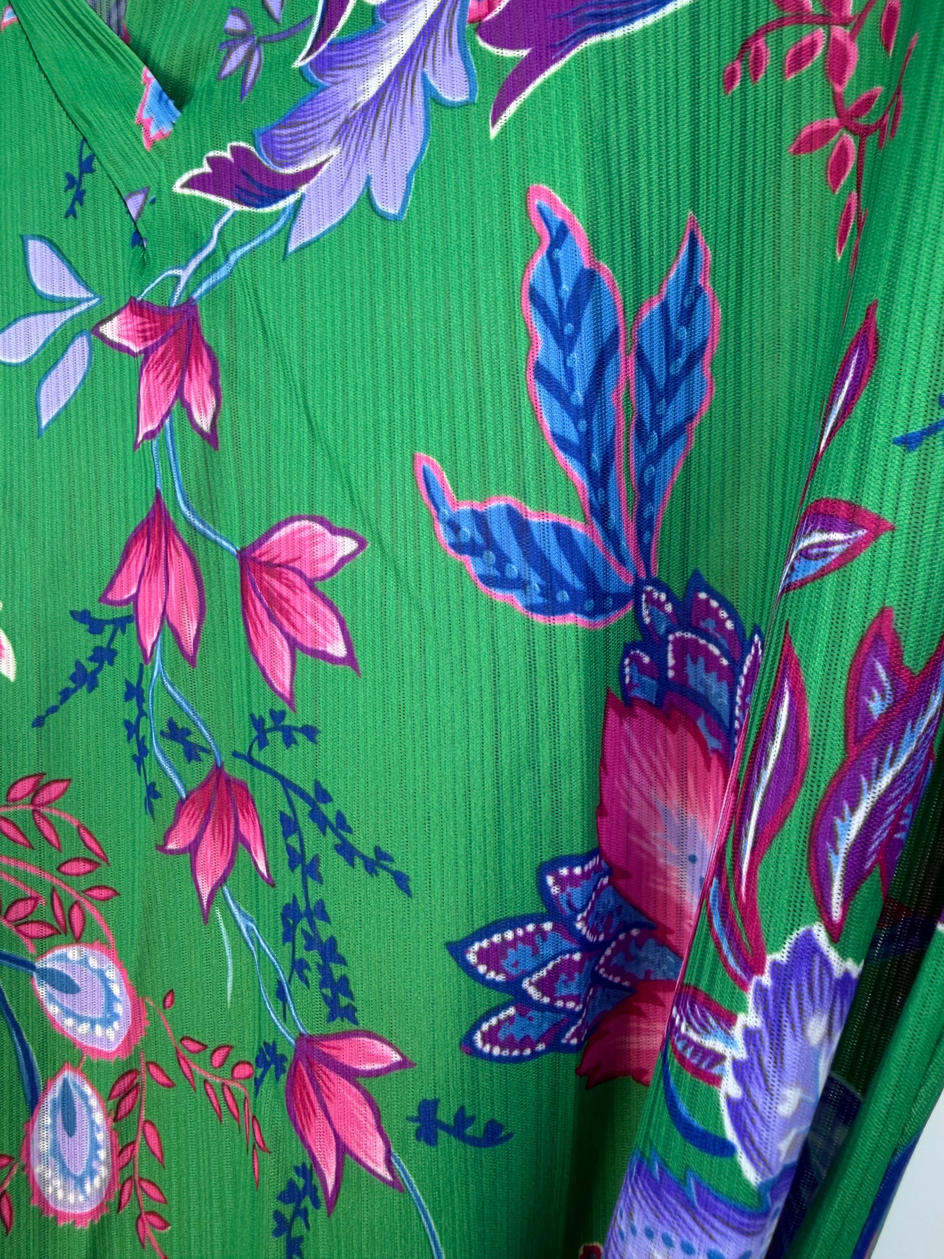 Abito vintage floreale verde con cintura – Midi anni ’90