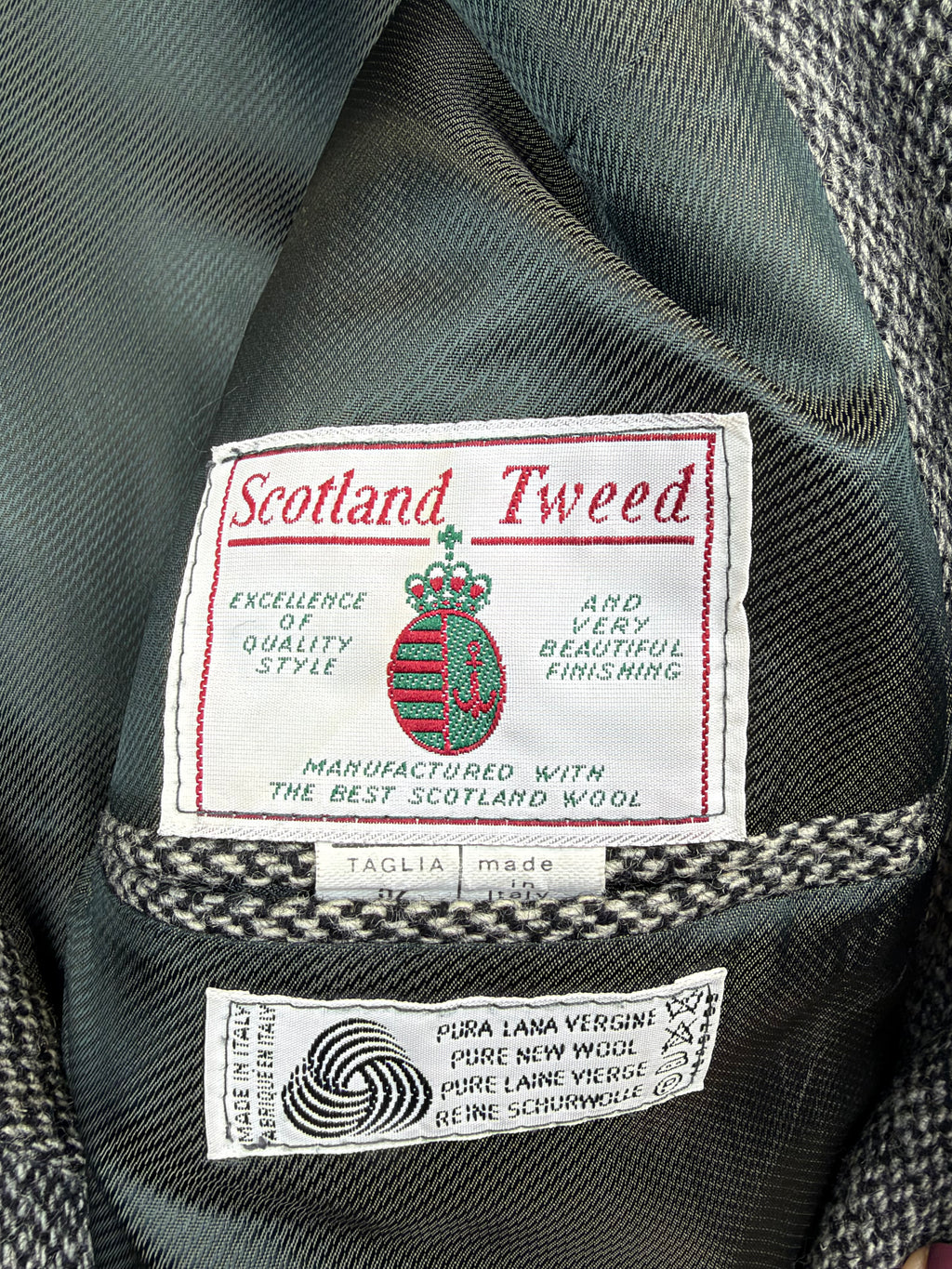 Blazer vintage in tweed grigio in pura lana vergine – Taglia 52