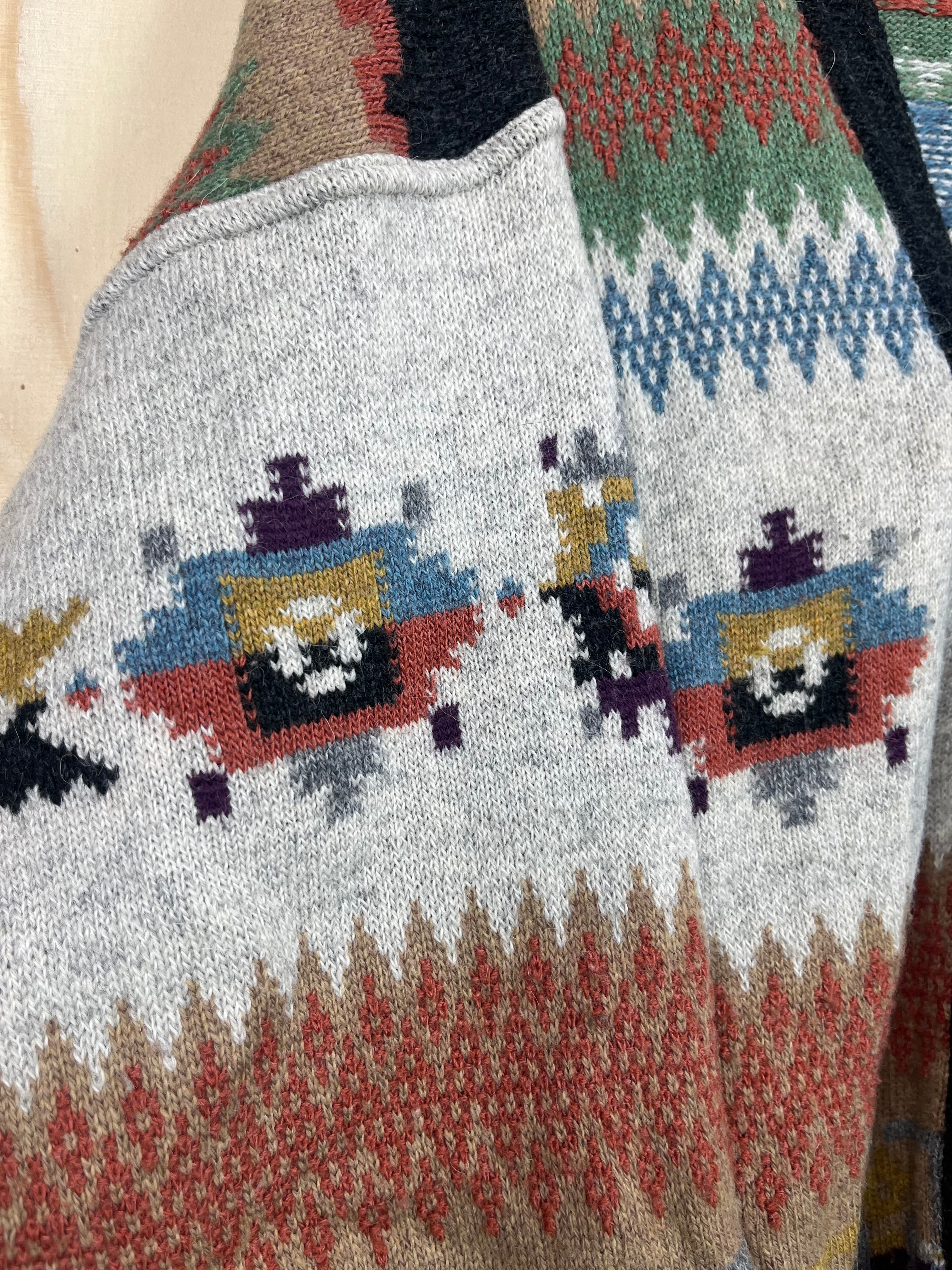 Vintage Patterned Wool Blend Cardigan – Nordic Style Oversized