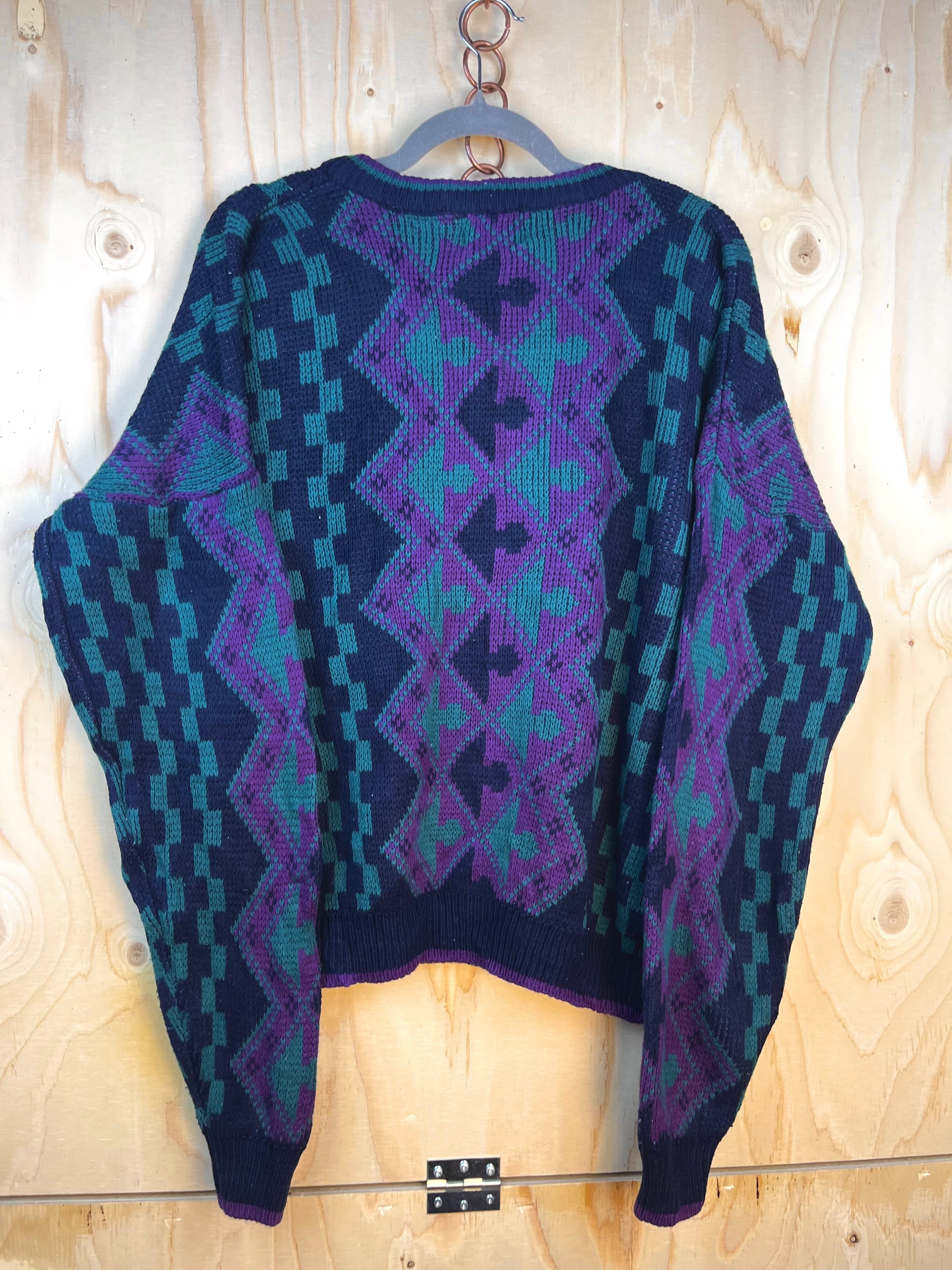 Vintage Pattern Knit Sweater Purple & Green