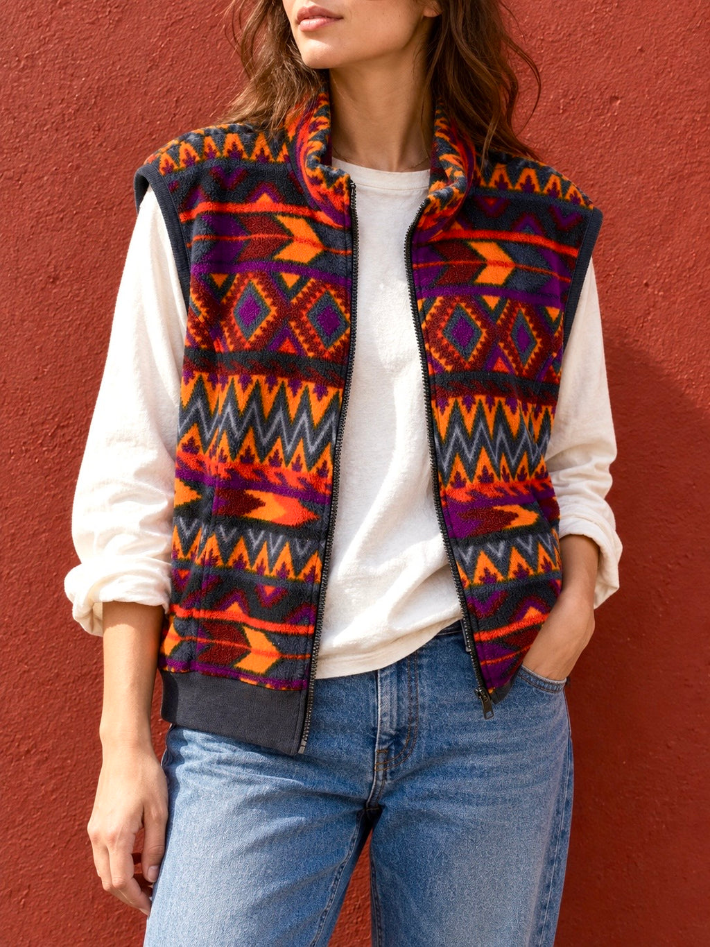 Gilet vintage in pile con fantasia geometrica – Sévres Sweater