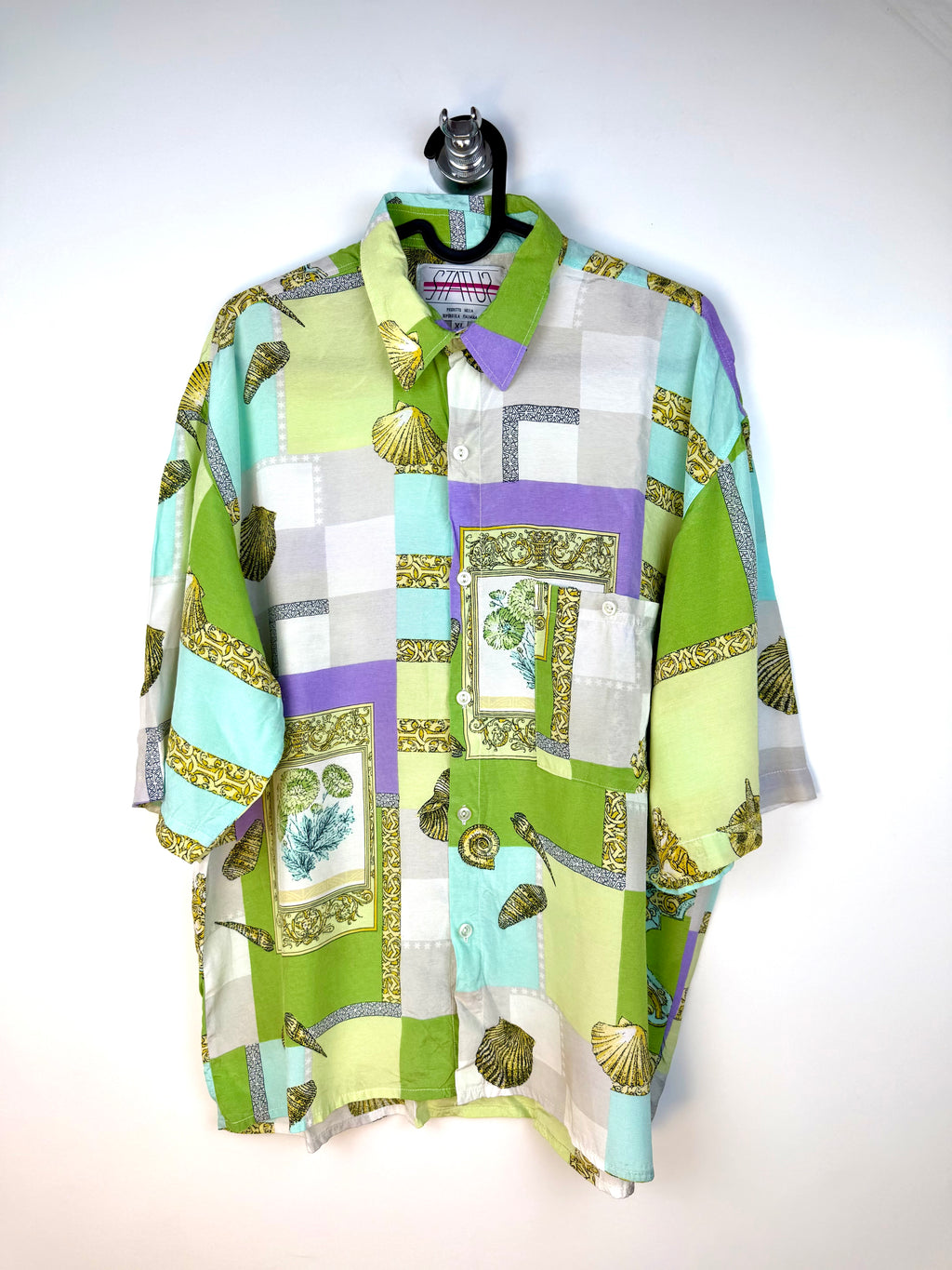 Camicia Vintage 90s in Viscosa Made in Italy Fantasia Marina Patchwork XL