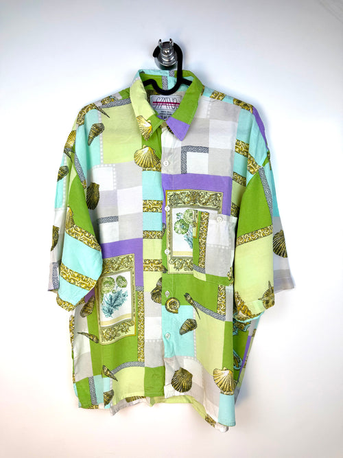 Camicia Vintage 90s in Viscosa Made in Italy Fantasia Marina Patchwork XL