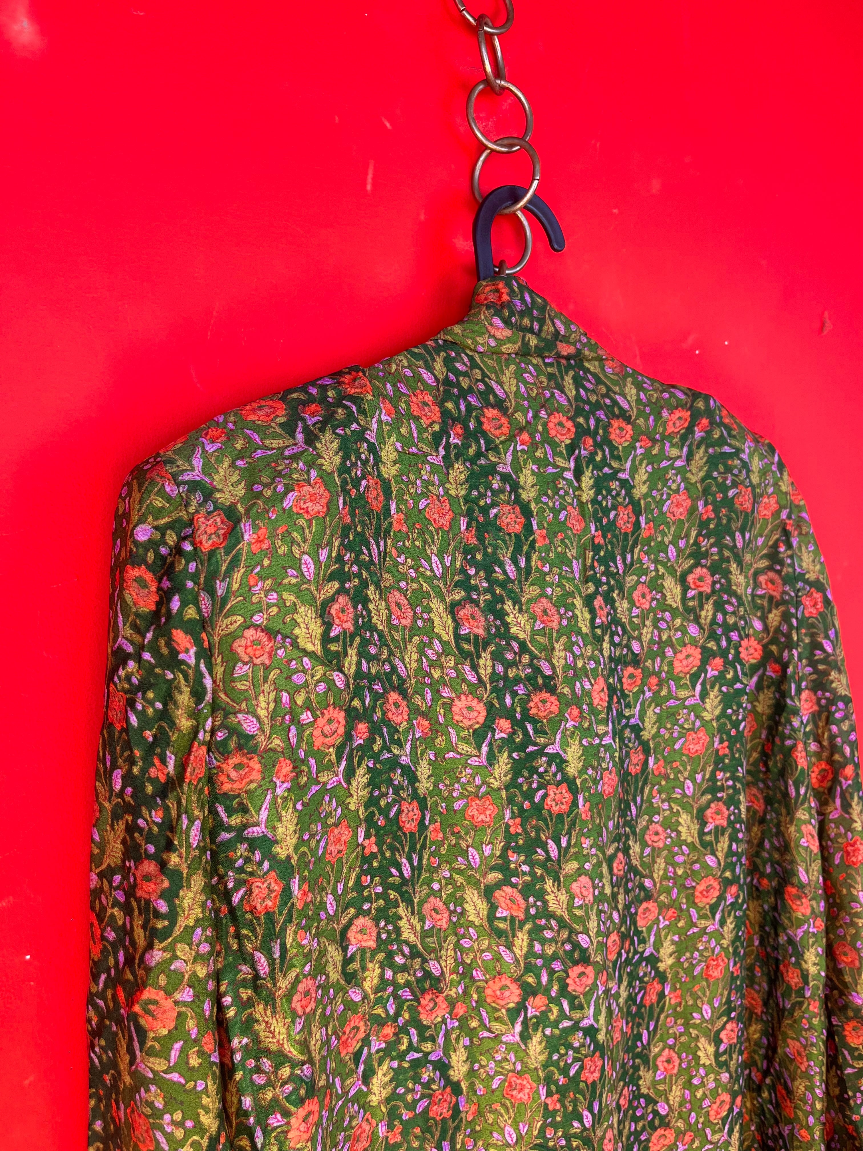 Vintage Floral Bow Dress Green Boho M/L