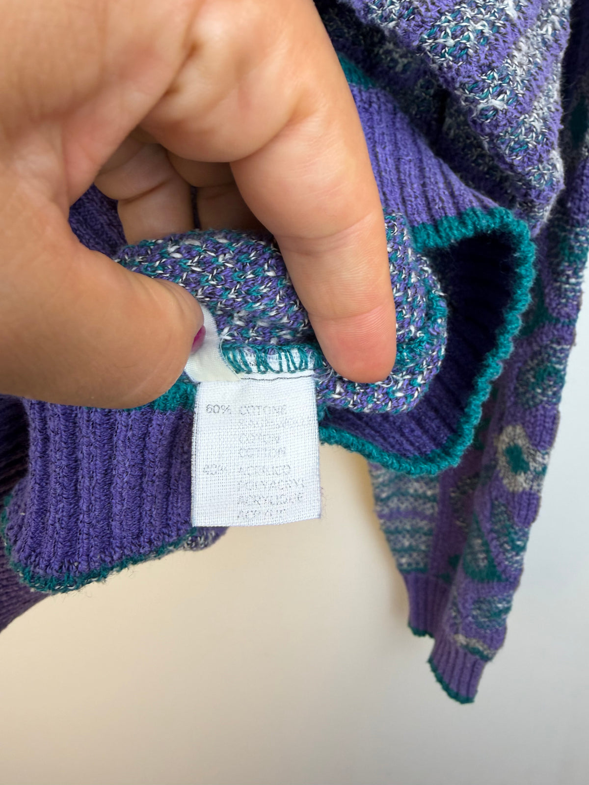 Maglione vintage jacquard viola e verde – M