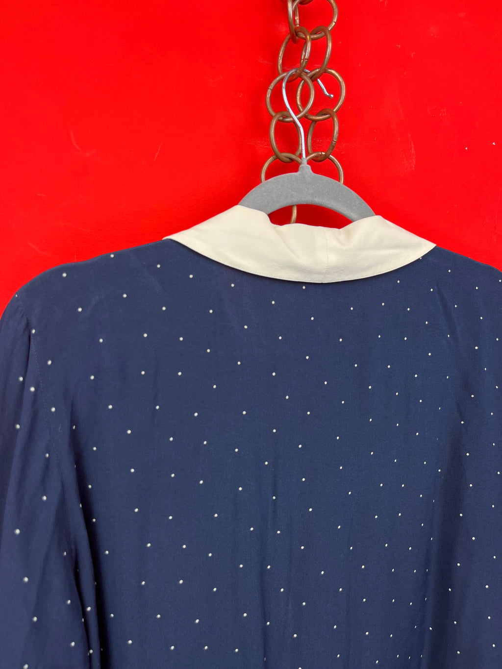 Blusa Vintage In Seta A Pois Con Colletto Peter Pan