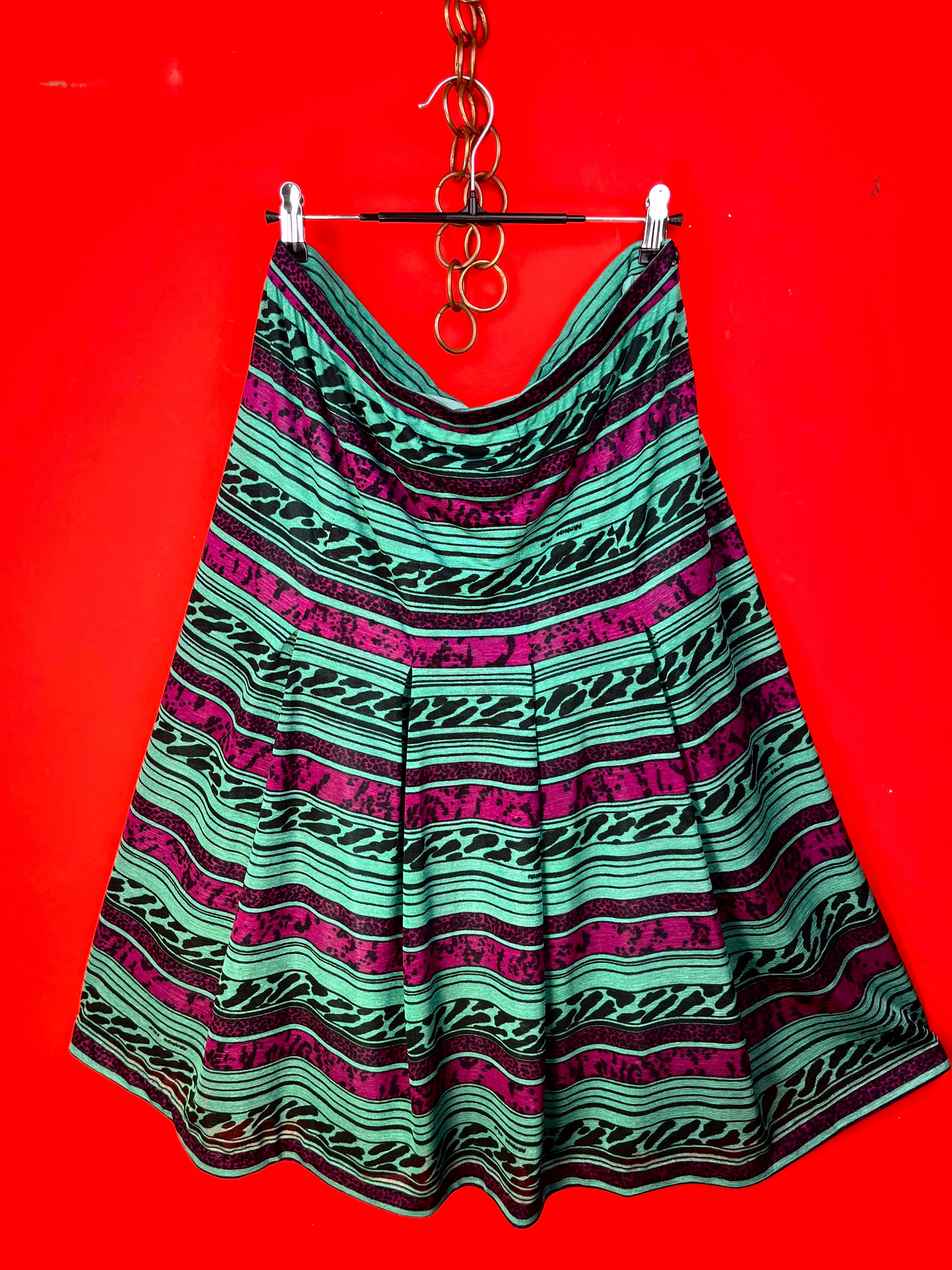 Gonna Vintage Made in Italy Fantasia Verde e Viola