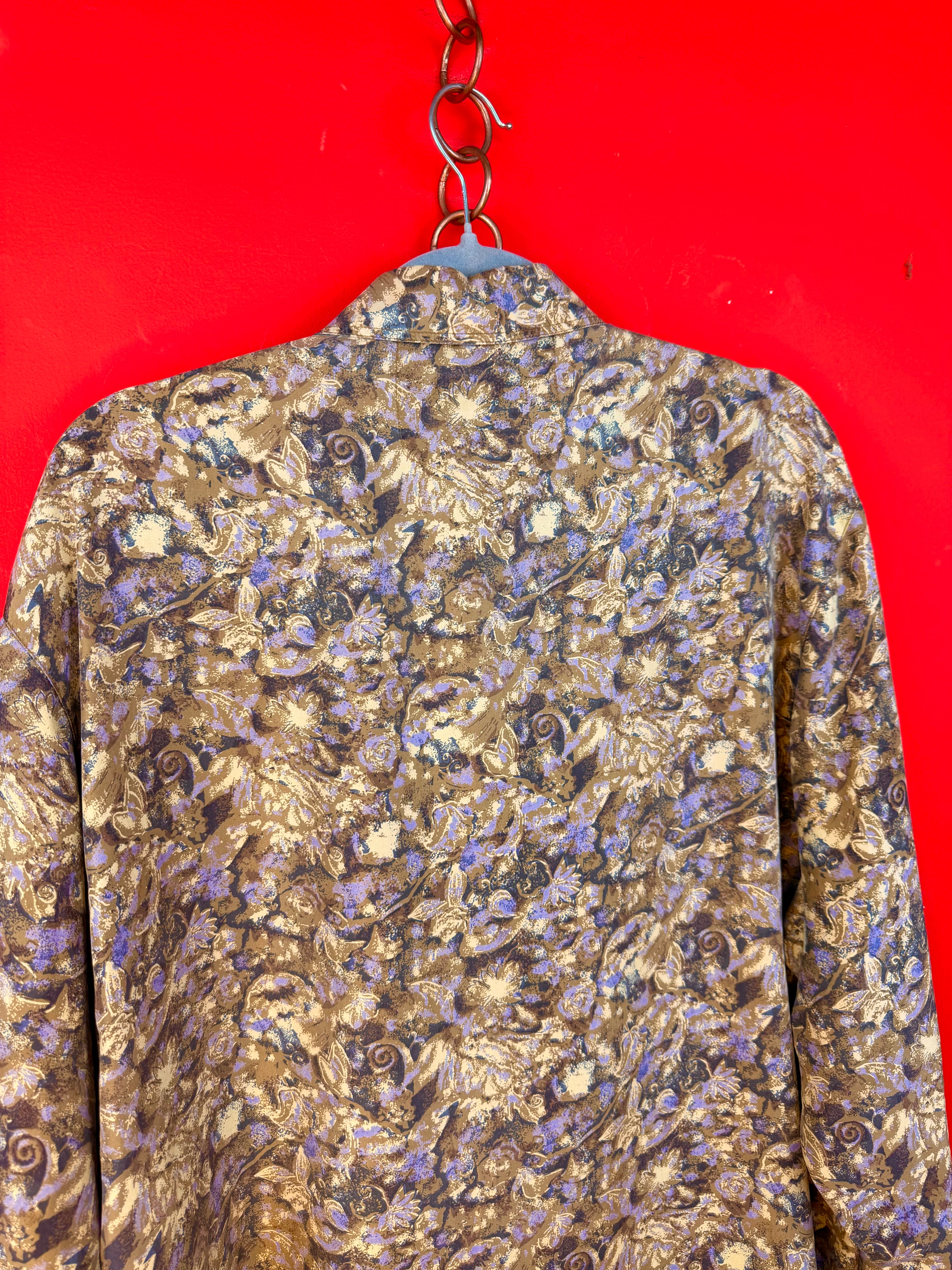 Camicia vintage Giacomo Larussa 100% seta fantasia floreale