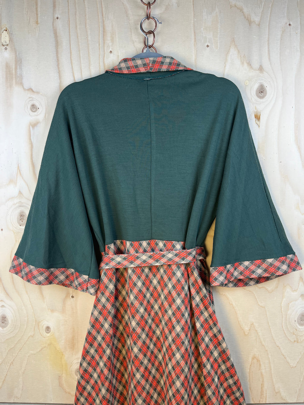 Vintage Wrap Dress Green Top Plaid Skirt Midi Dress