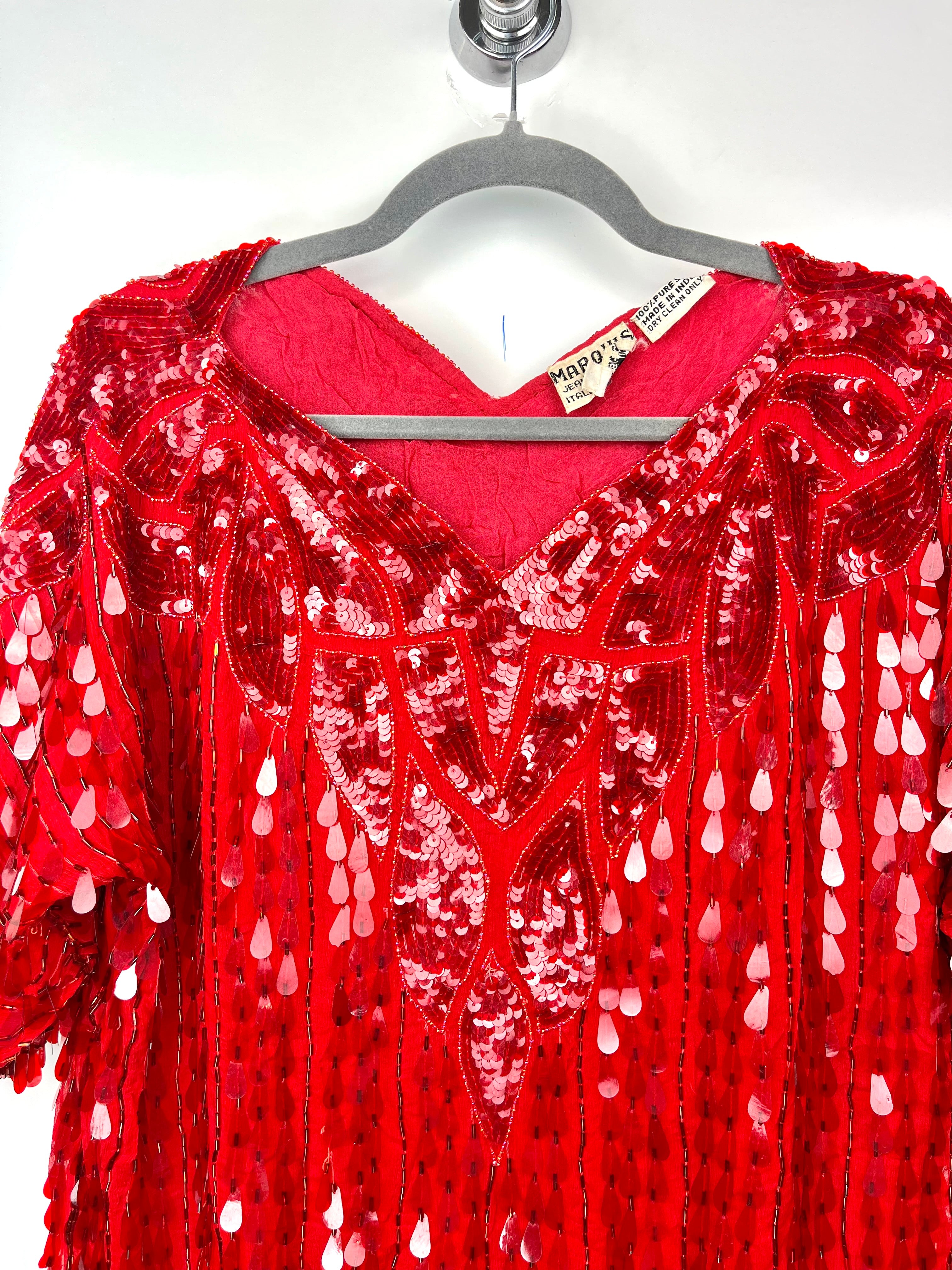 Vintage Red Silk Sequin Top – Marquis by Jean Bernard