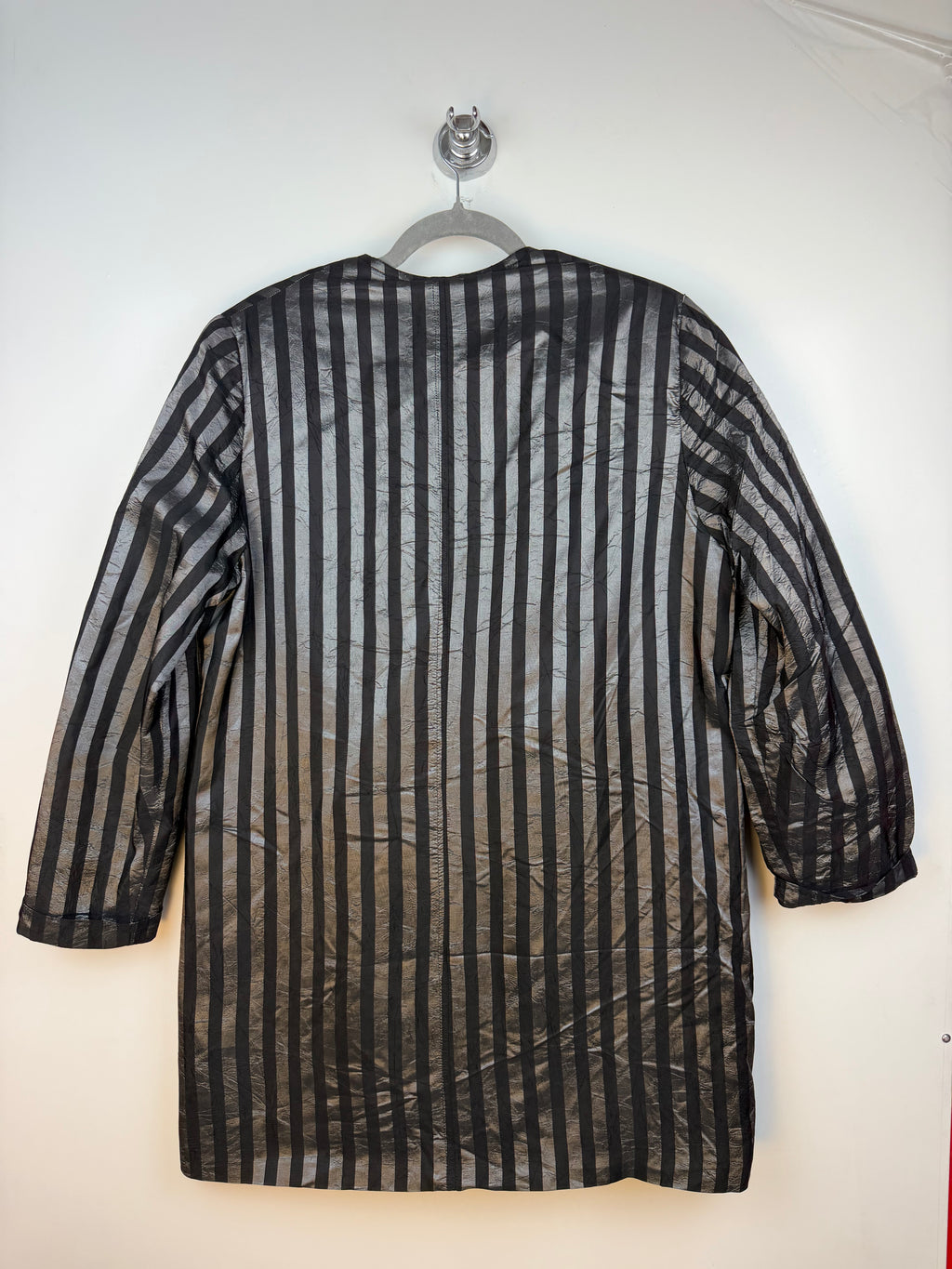 Blazer vintage lungo Wolfgang Kaiser nero a righe lucide in acetato