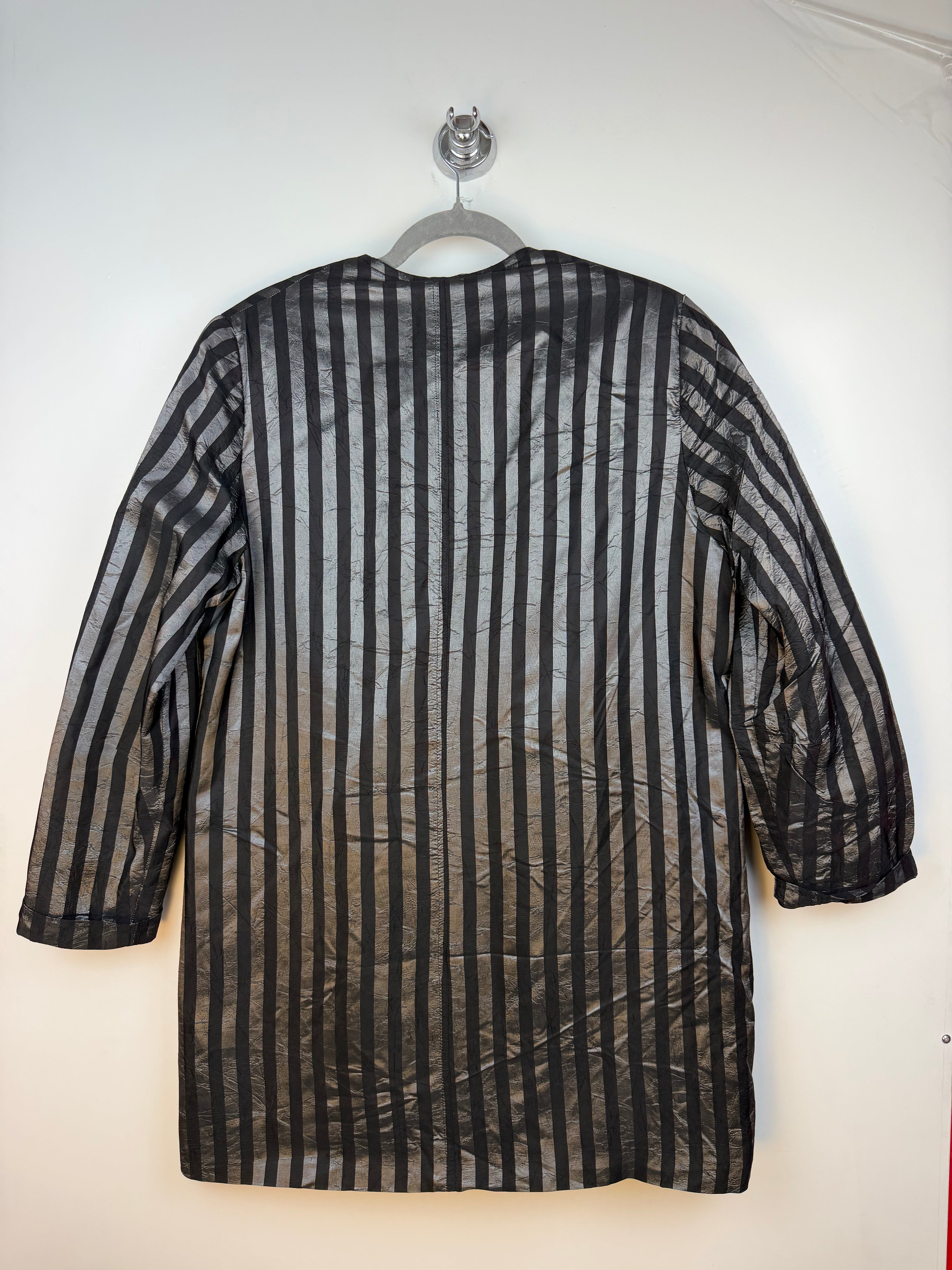 Blazer vintage lungo Wolfgang Kaiser nero a righe lucide in acetato