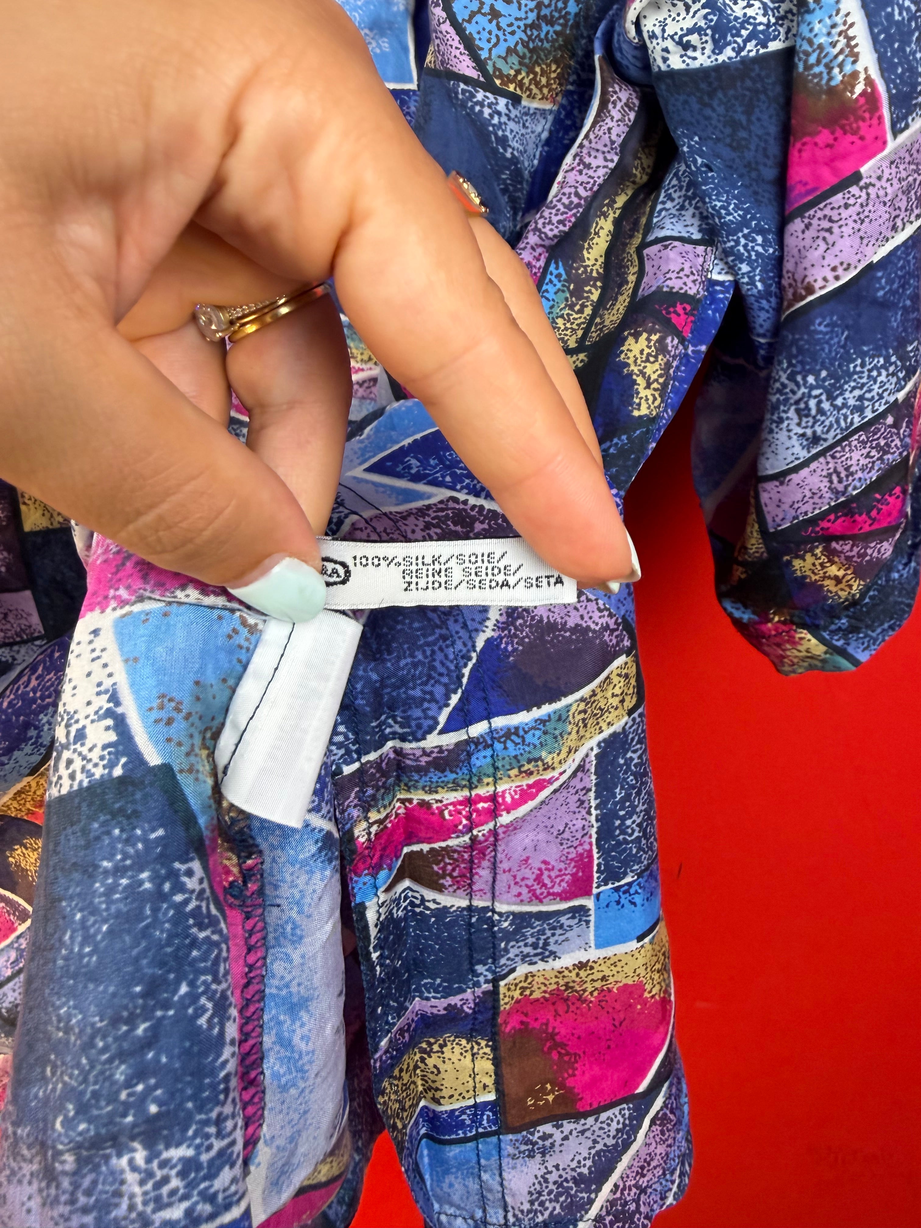 Camicia Vintage in Pura Seta 100% Fantasia Geometrica Anni ’90