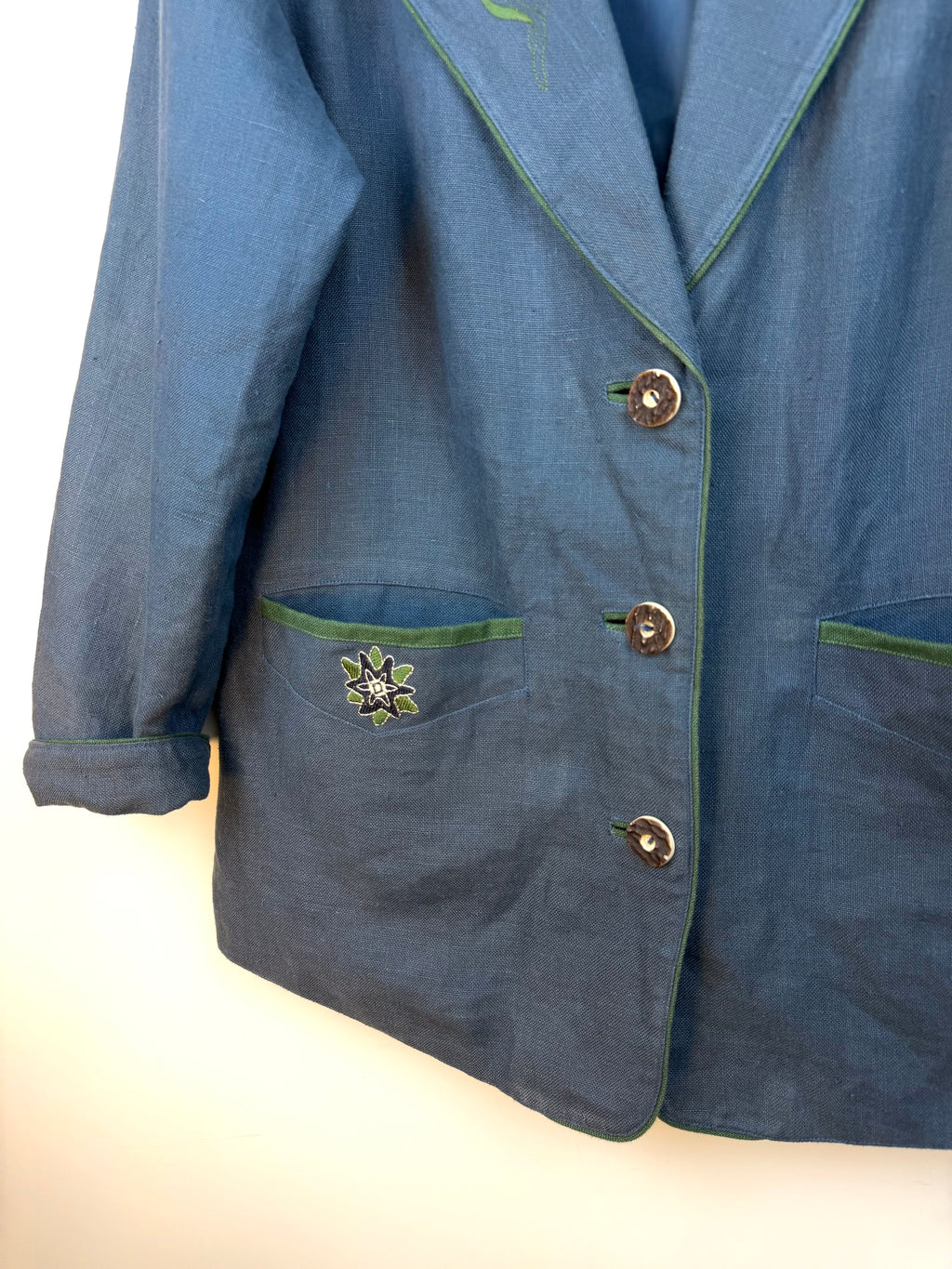 Giacca tirolese vintage in lino 100% Nockstein Trachten con ricami – TG 40