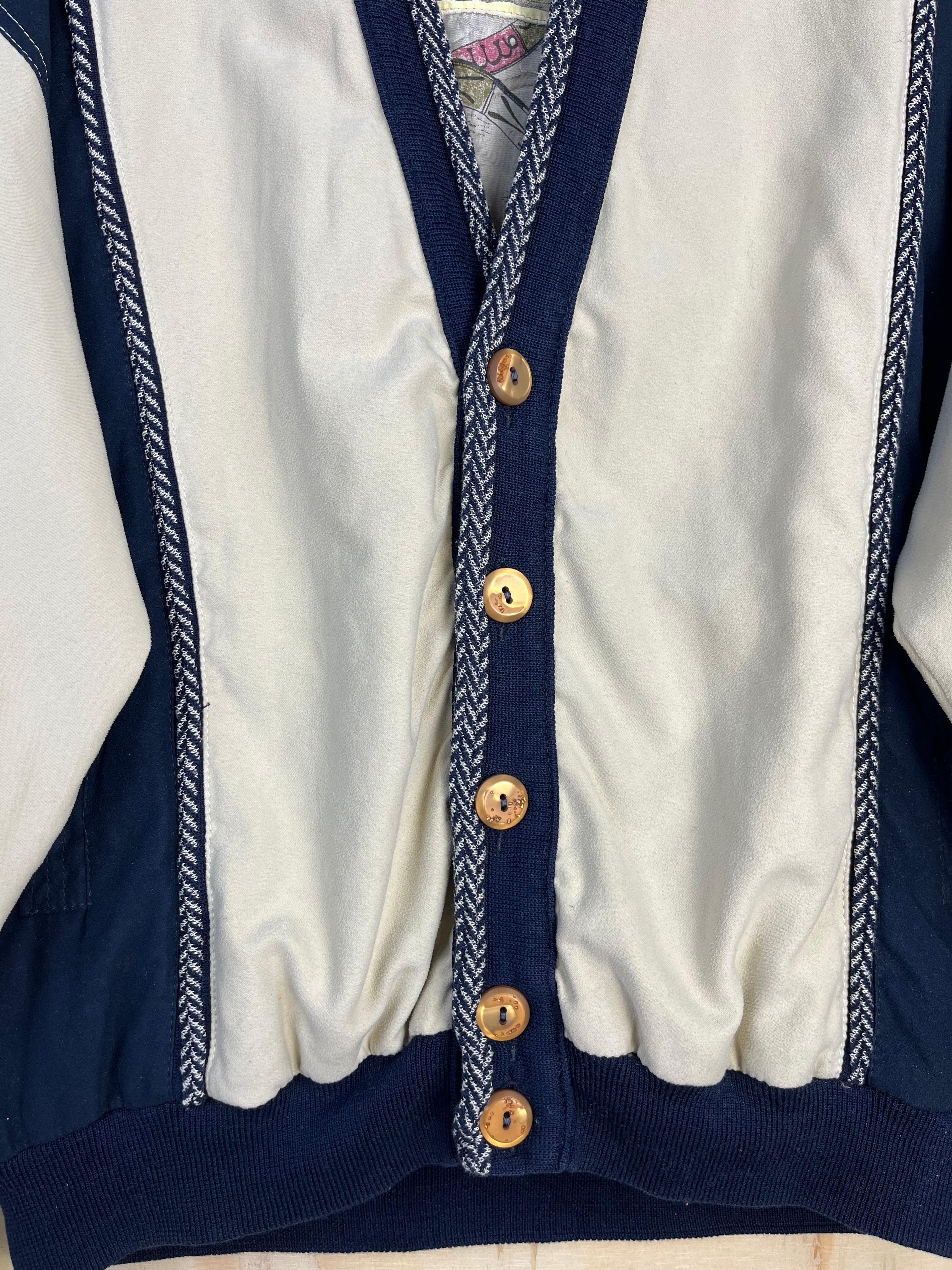 Giacca Bomber Vintage Bizzarro in Cotone Beige e Blu Navy