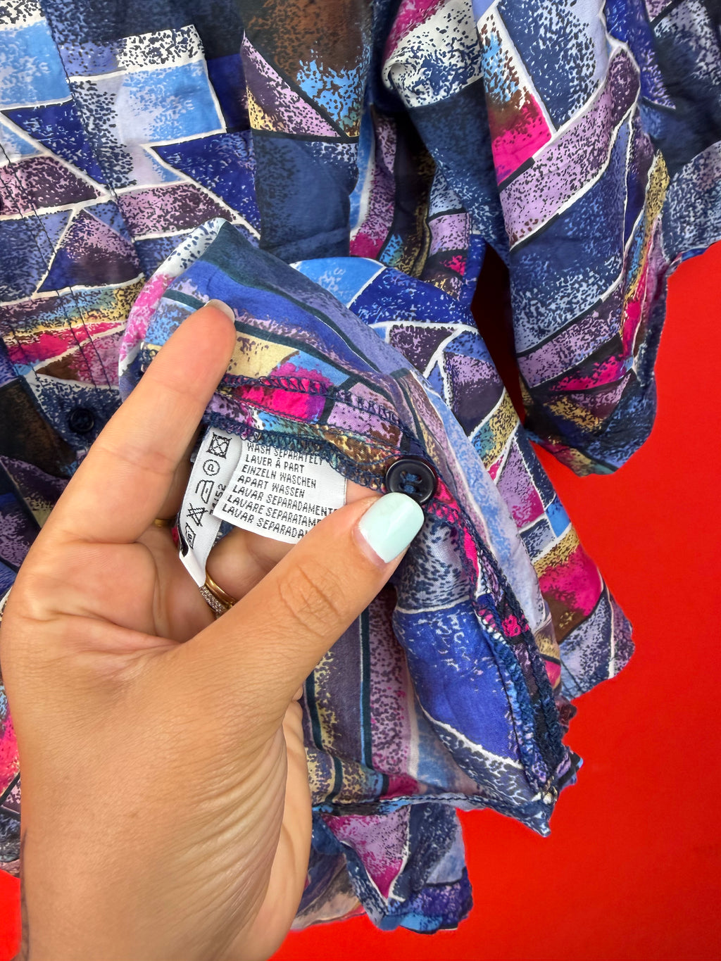 Camicia Vintage in Pura Seta 100% Fantasia Geometrica Anni ’90