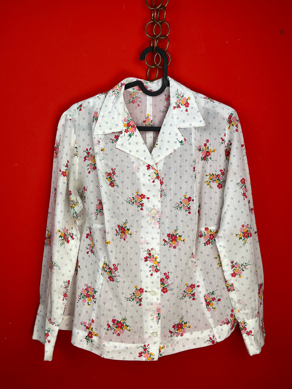 Blusa Vintage Floreale Bianca Semi Trasparente Anni ’90