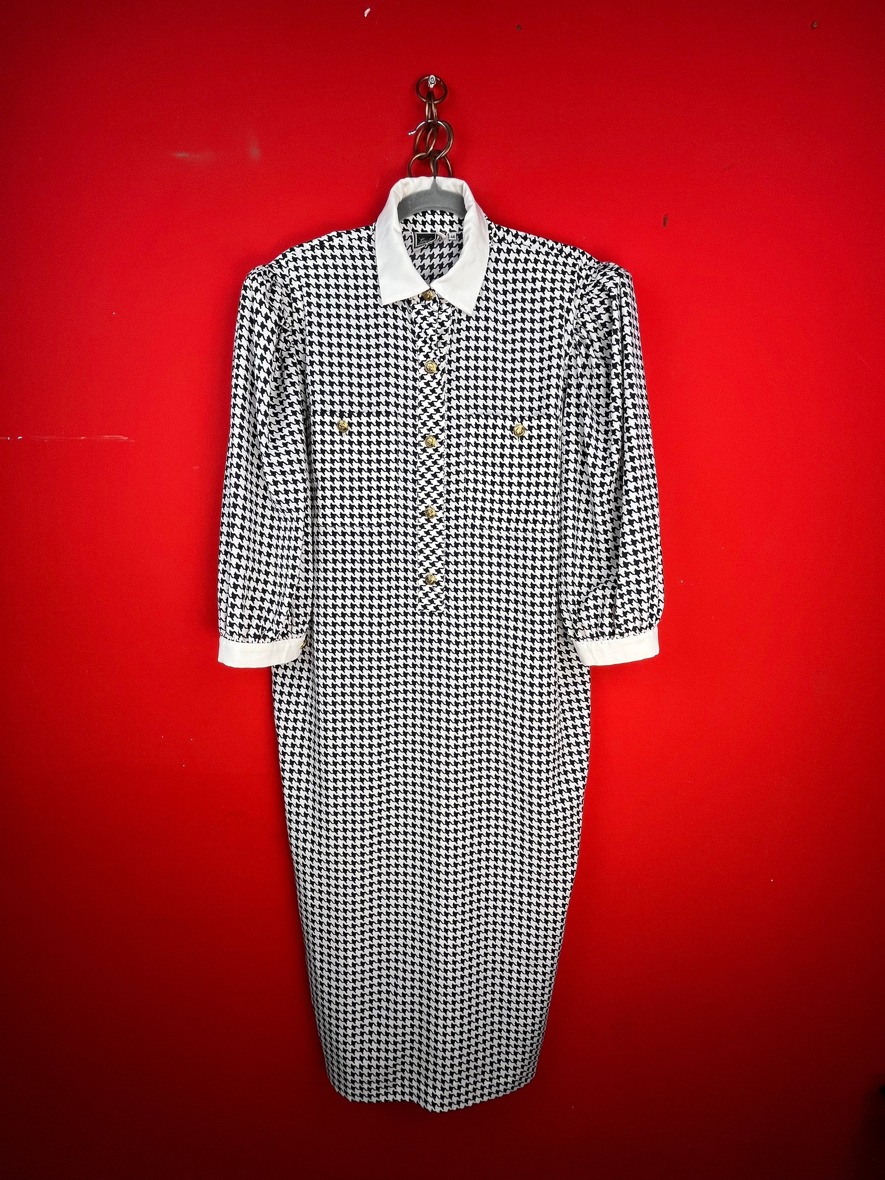 Luisa Spagnoli Vintage – Abito Midi Pied-de-Poule Made in Italy con Bottoni Gioiello