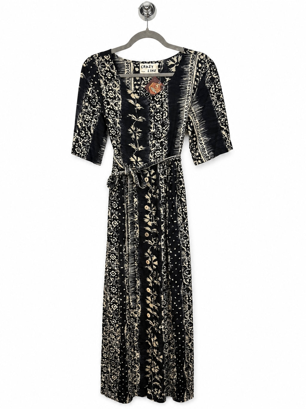 Abito lungo vintage Crazy Line Firenze fantasia bianco e nero