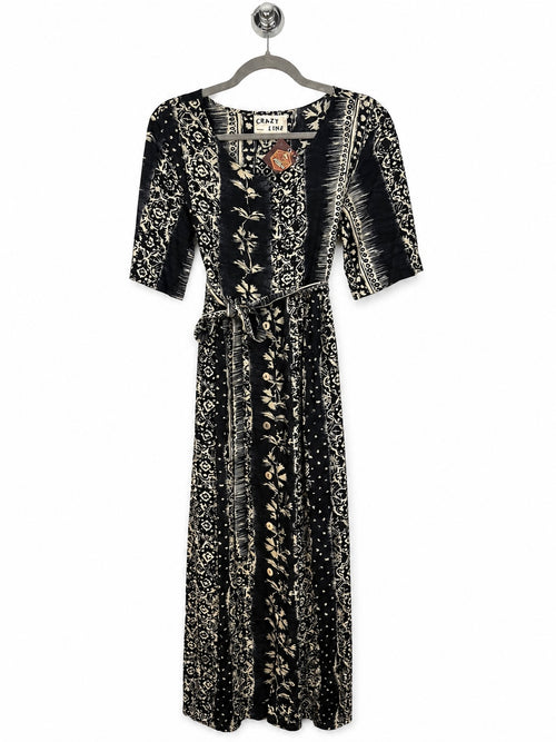 Abito lungo vintage Crazy Line Firenze fantasia bianco e nero