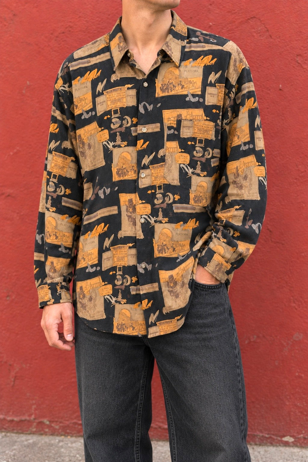 Camicia uomo vintage anni ’90 stampa collage – L