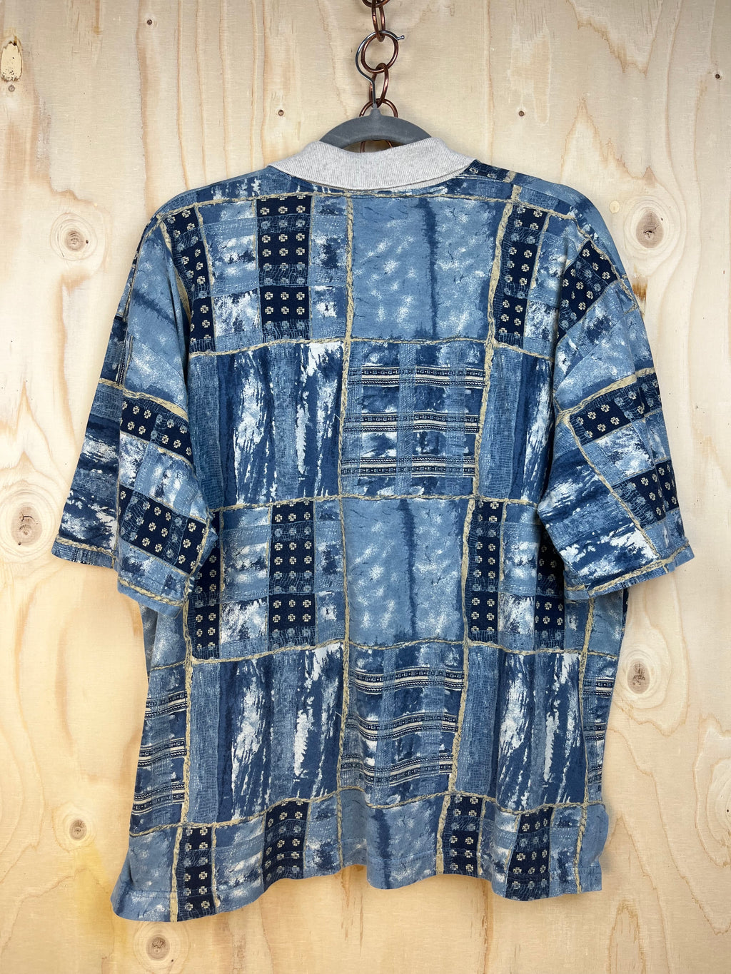 Vintage Blue Patchwork Print Polo Shirt