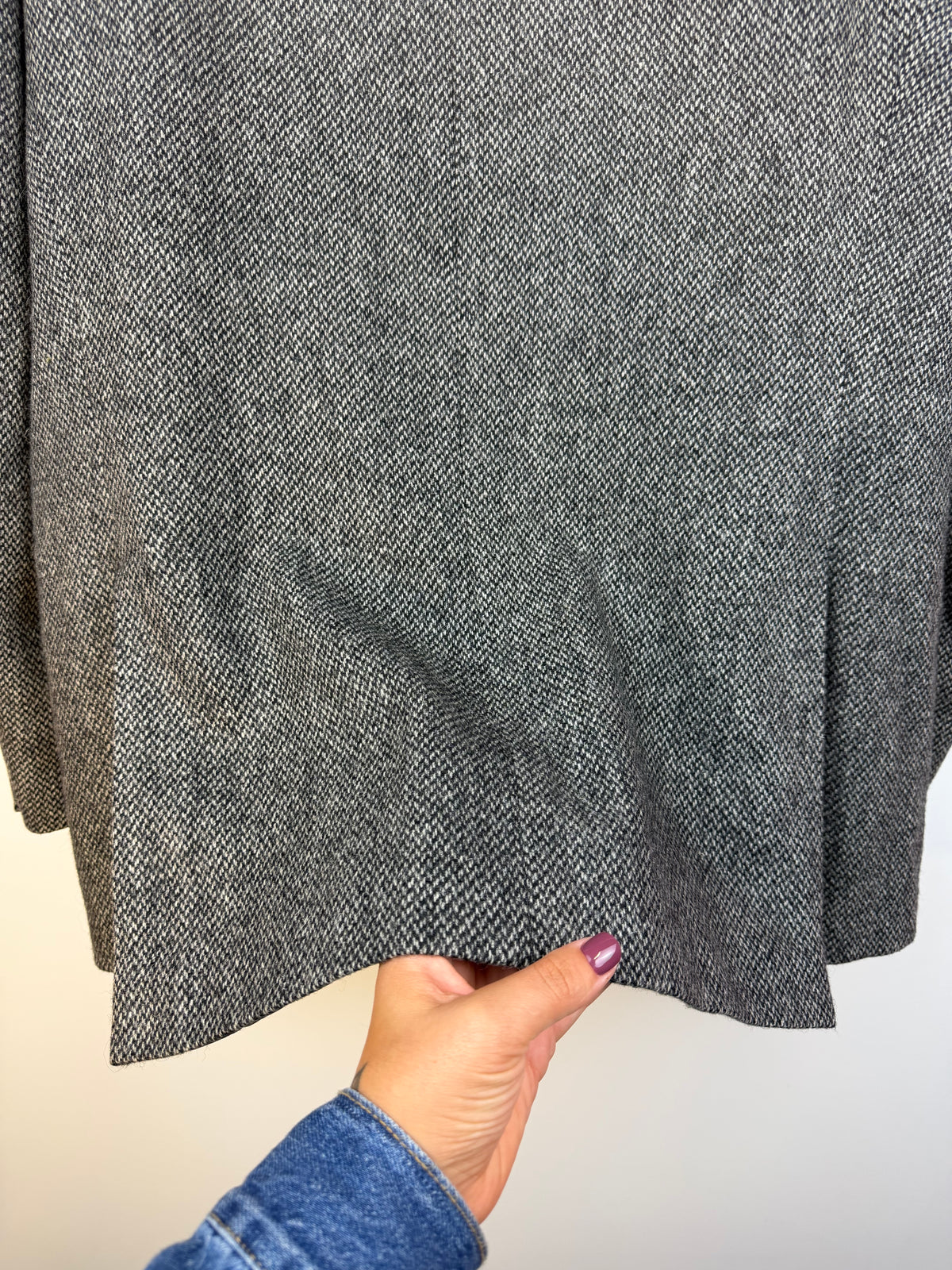 Blazer vintage in tweed grigio in pura lana vergine – Taglia 52