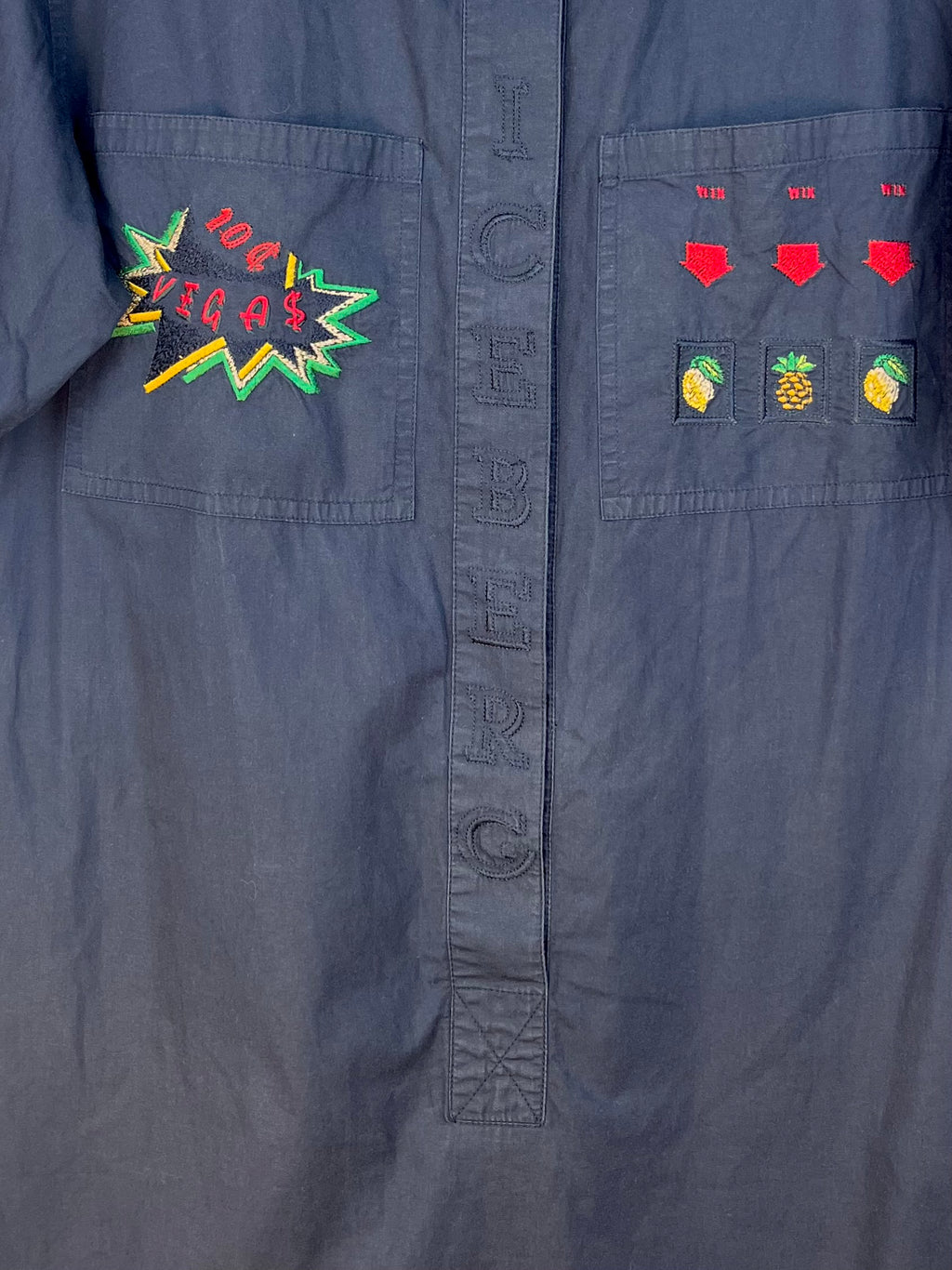 Abito Camicia Vintage Iceberg Ricamato Blu Navy