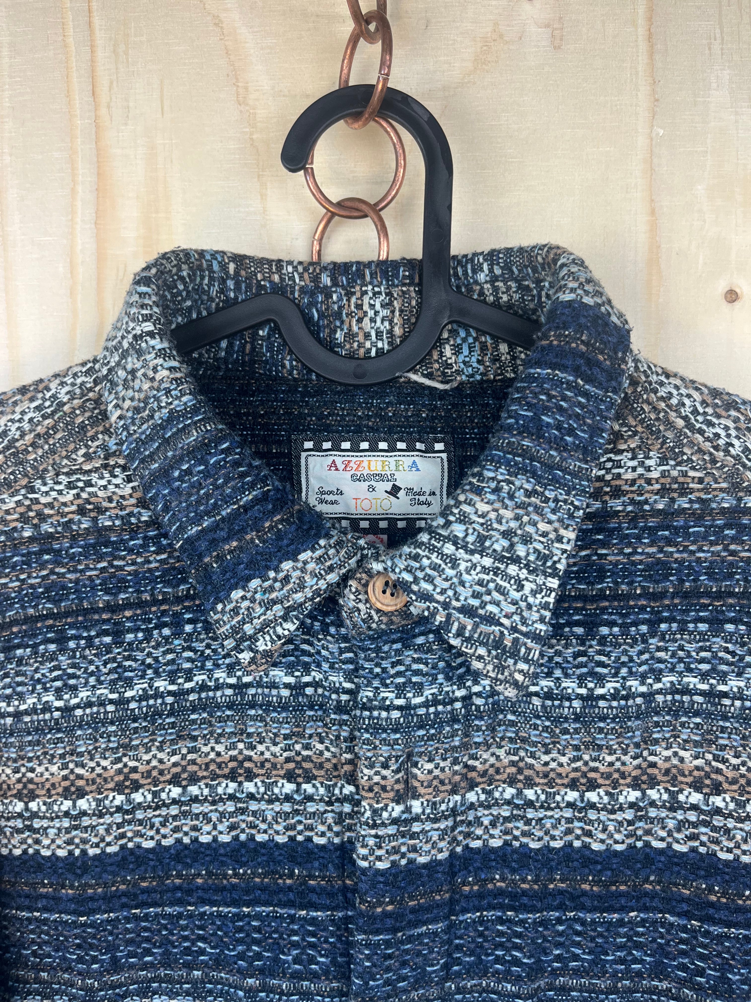 Vintage Italian Textured Shirt Jacket – Blue Pattern