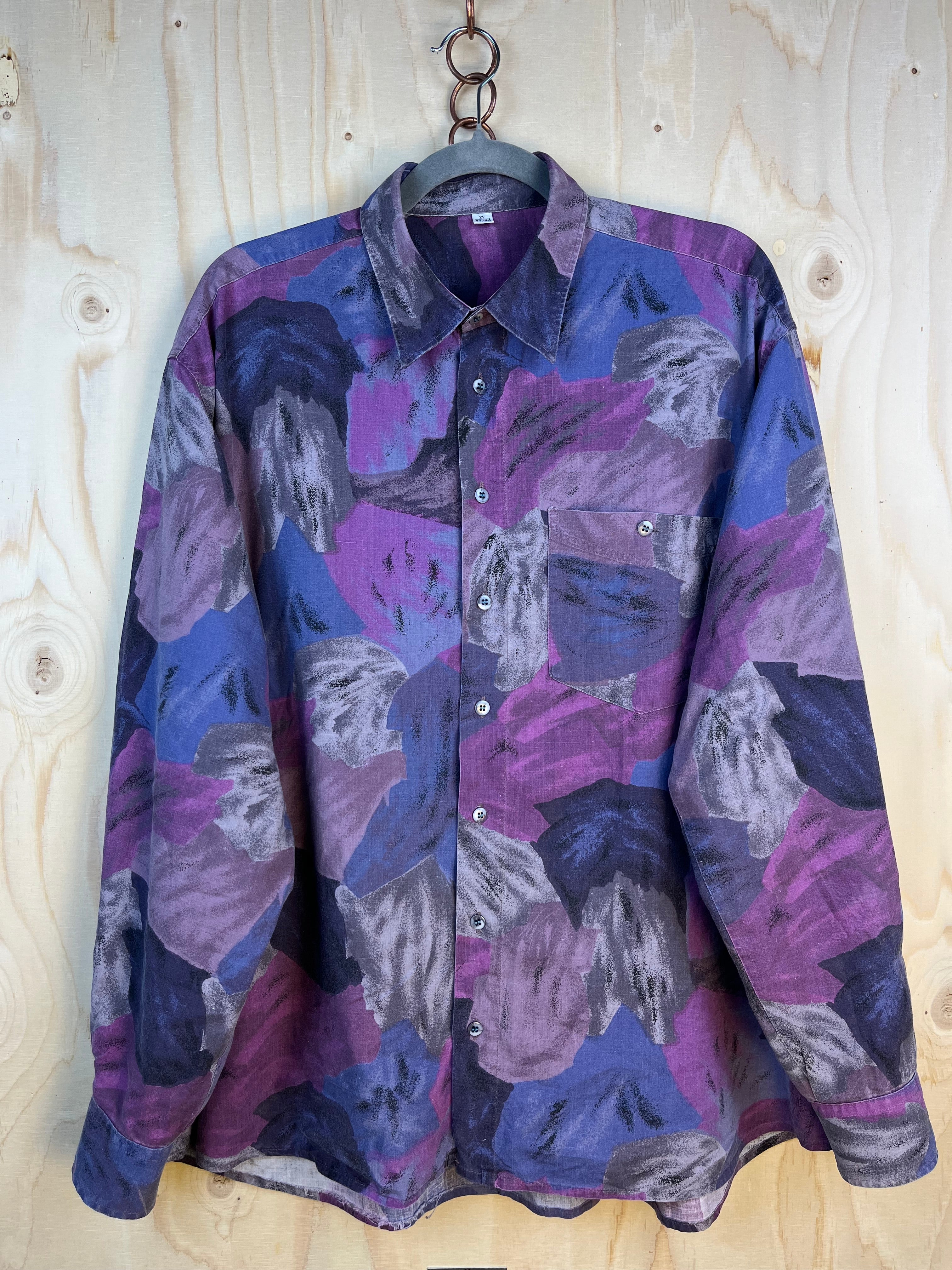 Vintage Abstract Print Shirt Purple Blue XL
