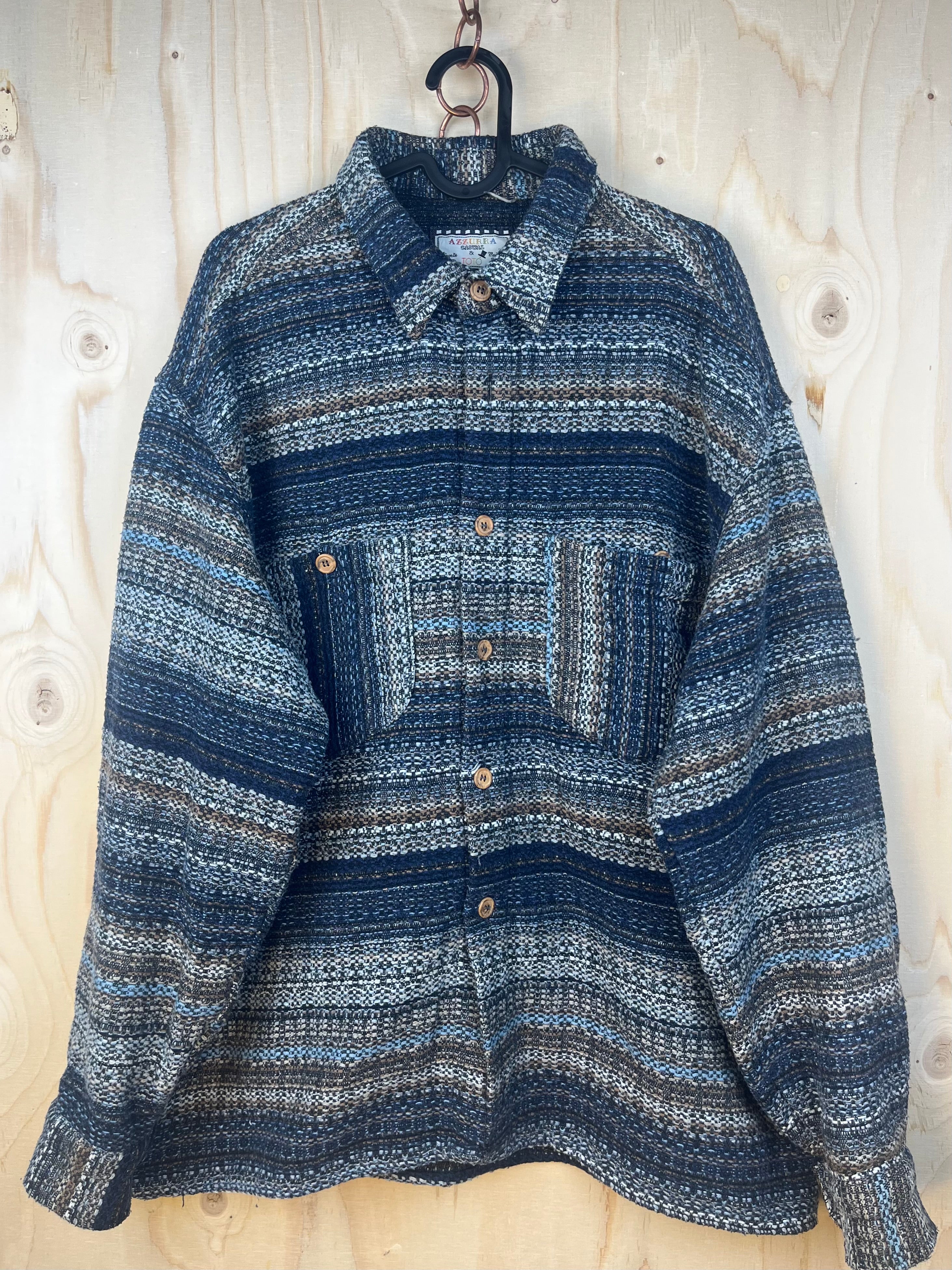 Vintage Italian Textured Shirt Jacket – Blue Pattern