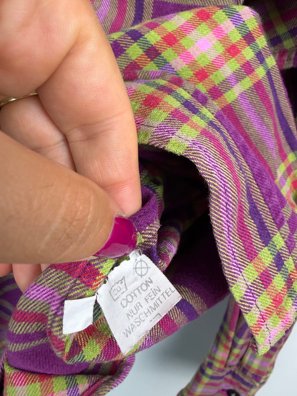 Camicia vintage tartan viola e verde lime